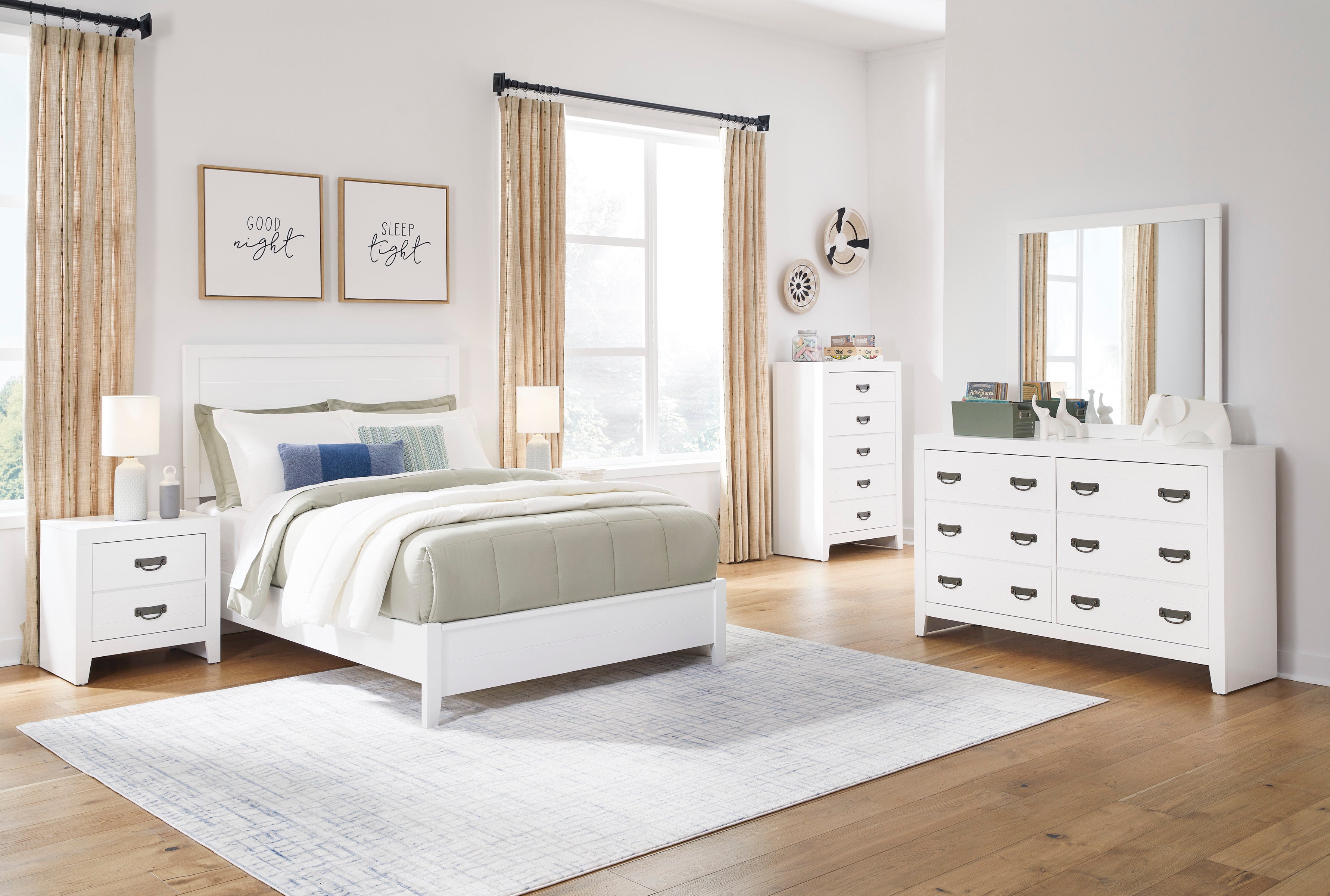 Binterglen Modern Panel Bedroom Set - Queen Size Bed Frame, Nightstand & Dresser - Elegant Wooden Bedroom Furniture for Home Decor - Perfect for Master Bedroom, Guest Room & Apartment