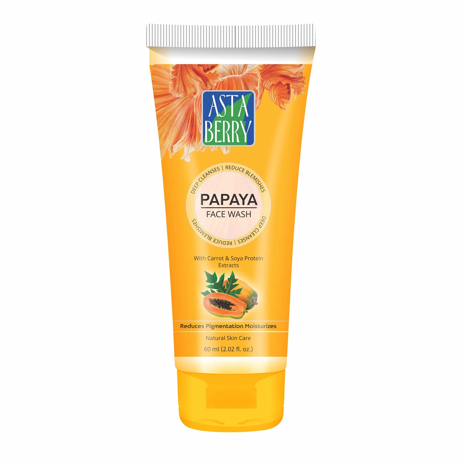 ASTABERRY Papaya Face Wash for Acne & Brightening - 100ml (Pack of 2) - Gentle Exfoliating Cleanser for Oily & Sensitive Skin - Perfect for Daily Skincare Routine & Travel