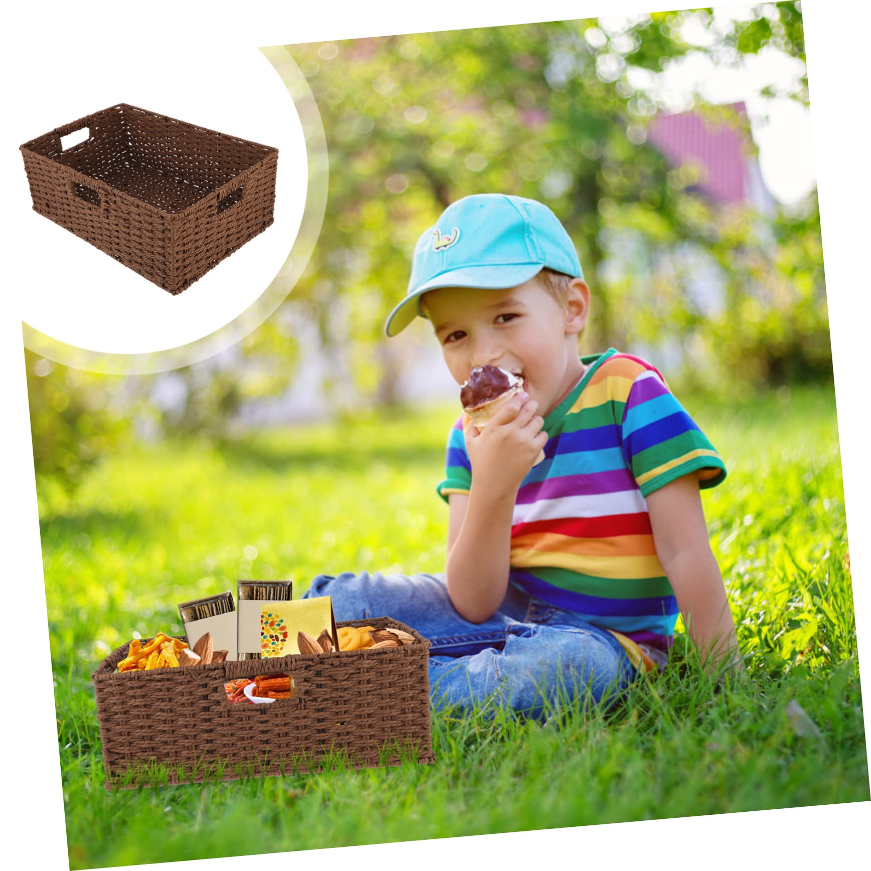 Natural Wicker Storage Baskets with Handles - Rattan Rectangular Organizer Bins for Home, Coffee Shelf & Closet Organization - Perfect for Living Room, Bedroom & Bathroom Storage