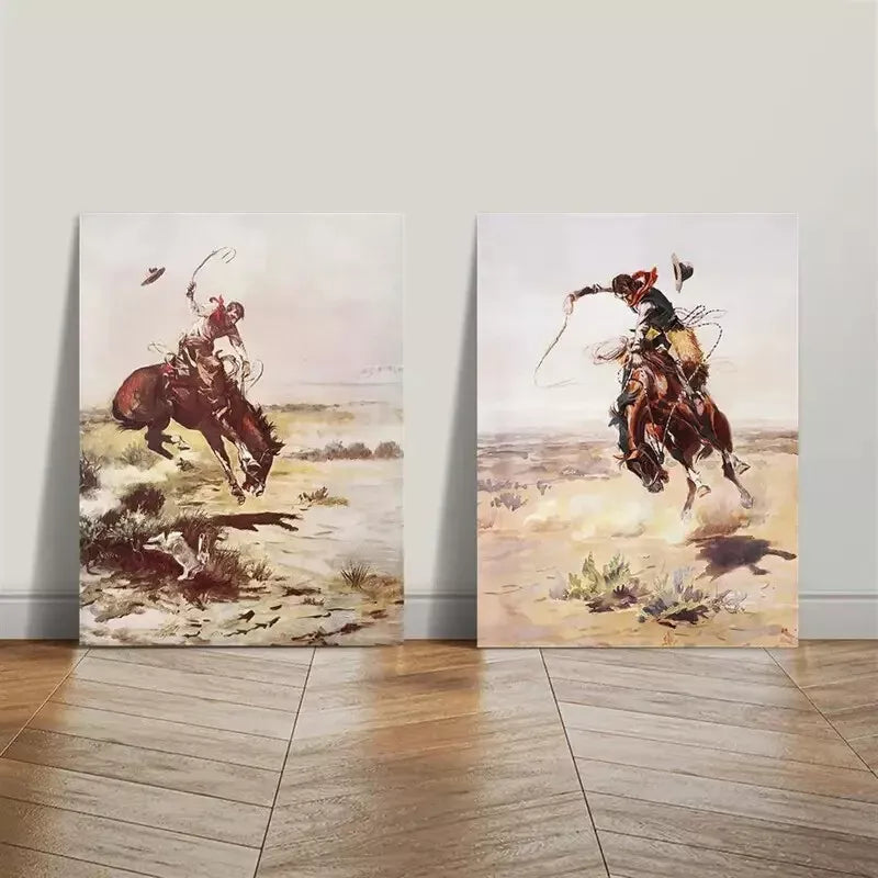 2pcs Rustic Farmhouse & Western Cowboy Framed Wall Art - 50x75cm High Quality Canvas Print | 100% Australian Made | Ready to Hang | Perfect for Living Room, Bedroom & Western-Themed Decor