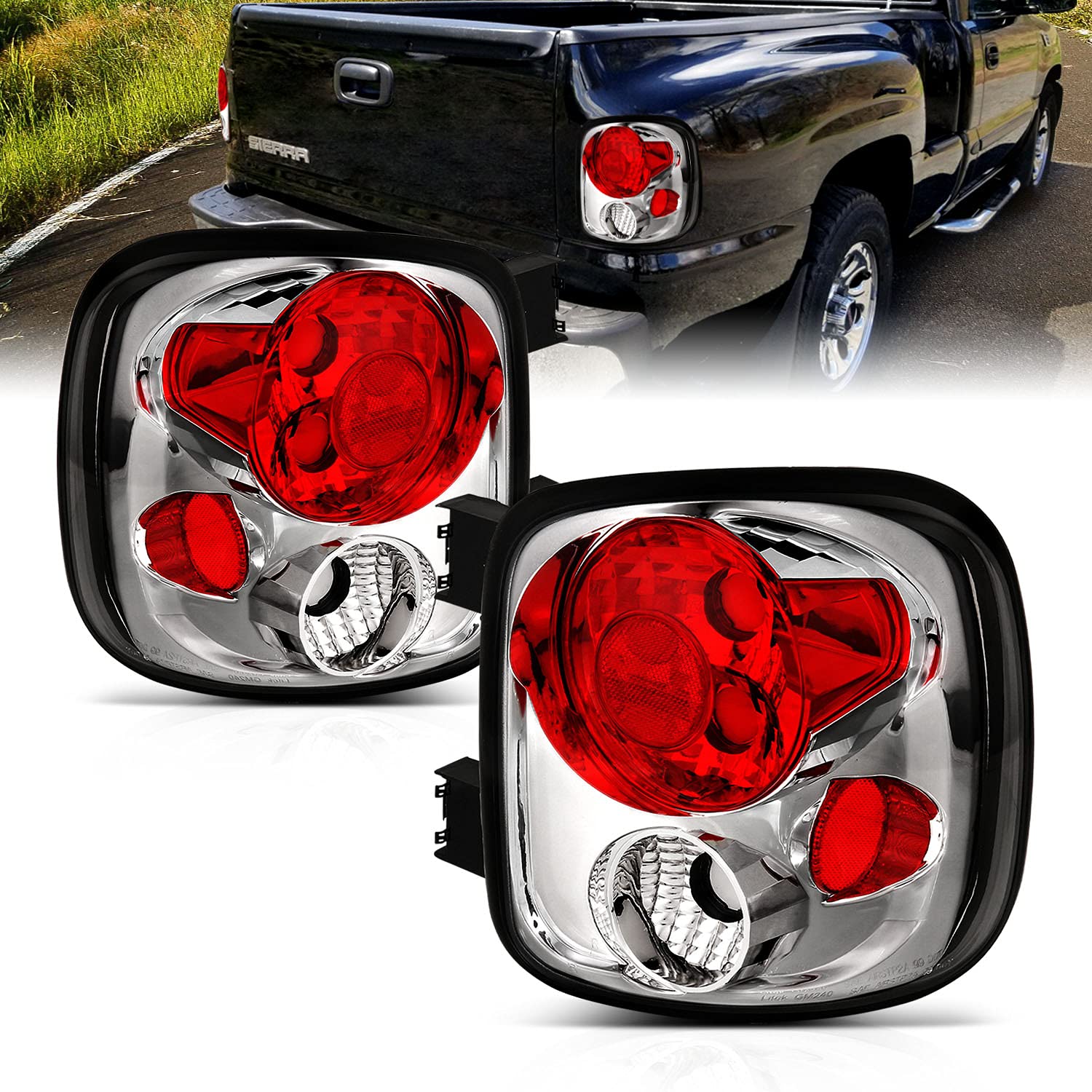 AmeriLite Chrome Replacement Brake Tail Lights for Chevy Silverado & GMC Sierra Stepside - Left & Right Side Pair - Durable LED Lights for Enhanced Safety & Style - Perfect for Night Driving & Off-Road Adventures
