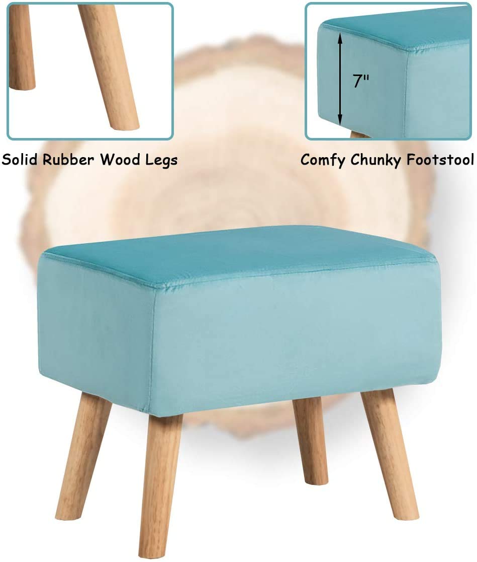 Velvet Accent Chair Set with Footrest - Modern Tufted Upholstered Club Chair for Living Room, Bedroom & Reading Nook - Soft Velvet Fabric & Ergonomic Design - Perfect for Relaxing, Reading & Lounging (Turquoise)