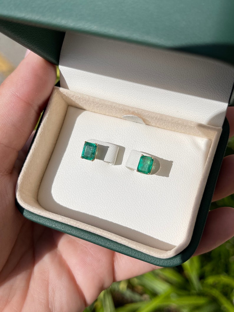 1.89tcw Natural Emerald Cut May Birthstone Stud Earrings in 14K Gold - Perfect for Mother's Day Gifts, Anniversary & Birthday Jewelry