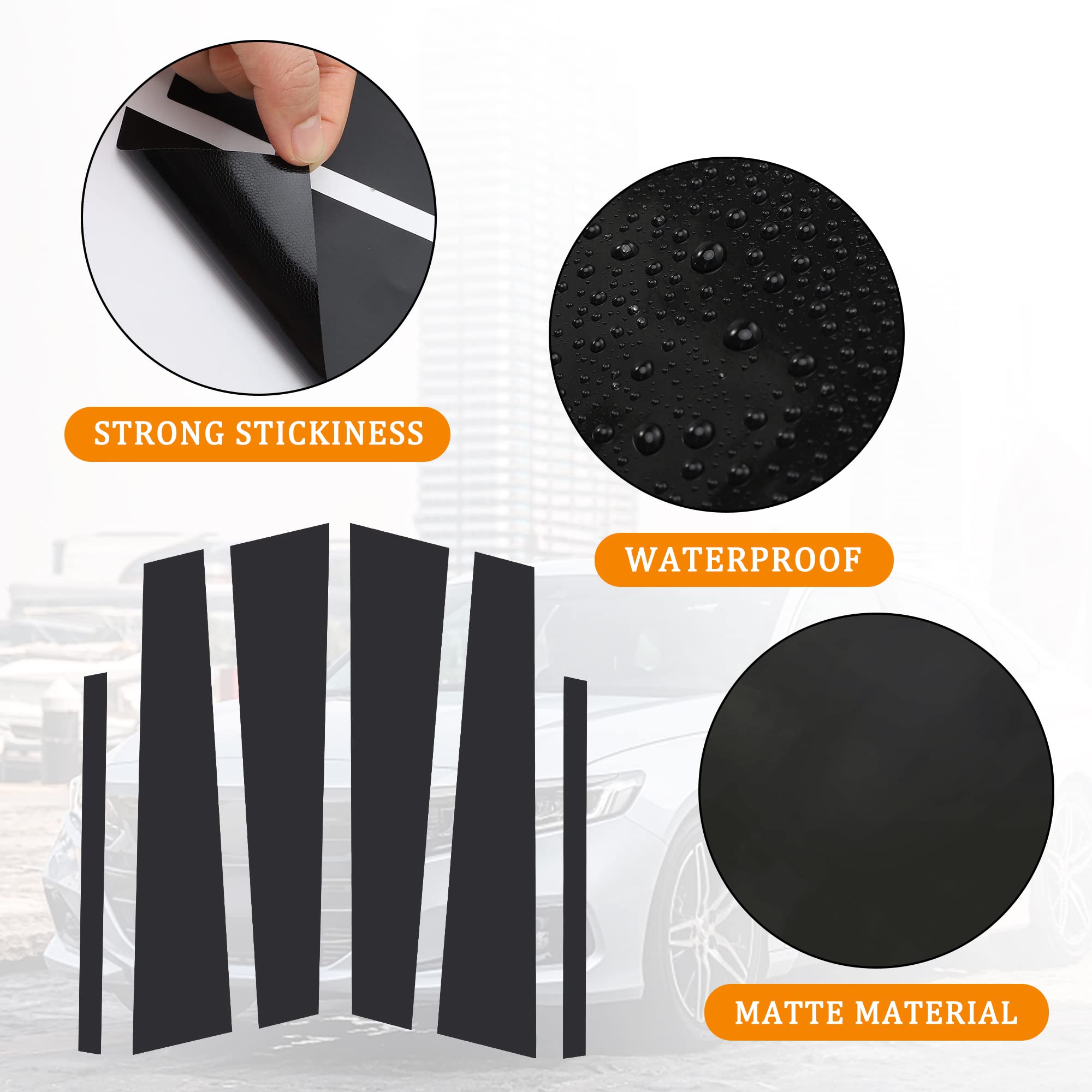 6pcs Matte Black Car Window Pillar Post Vinyl Stickers for 2013-2017 Honda Accord Sedan - Auto Overlay Wrap Trim Decoration | Exterior Car Accessories Modification | Perfect for DIY Car Customization & Style Upgrade