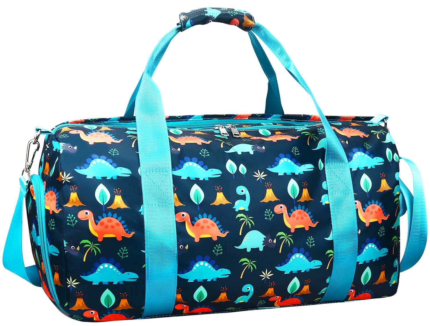 Dinosaur Print Gym Duffle Bag for Girls - Waterproof Sports Dance Bag with Shoe Compartment & Wet Pocket | Perfect for Gymnastics, Travel, Sleepovers & Weekend Getaways | Teens & Kids Carry-On Bag