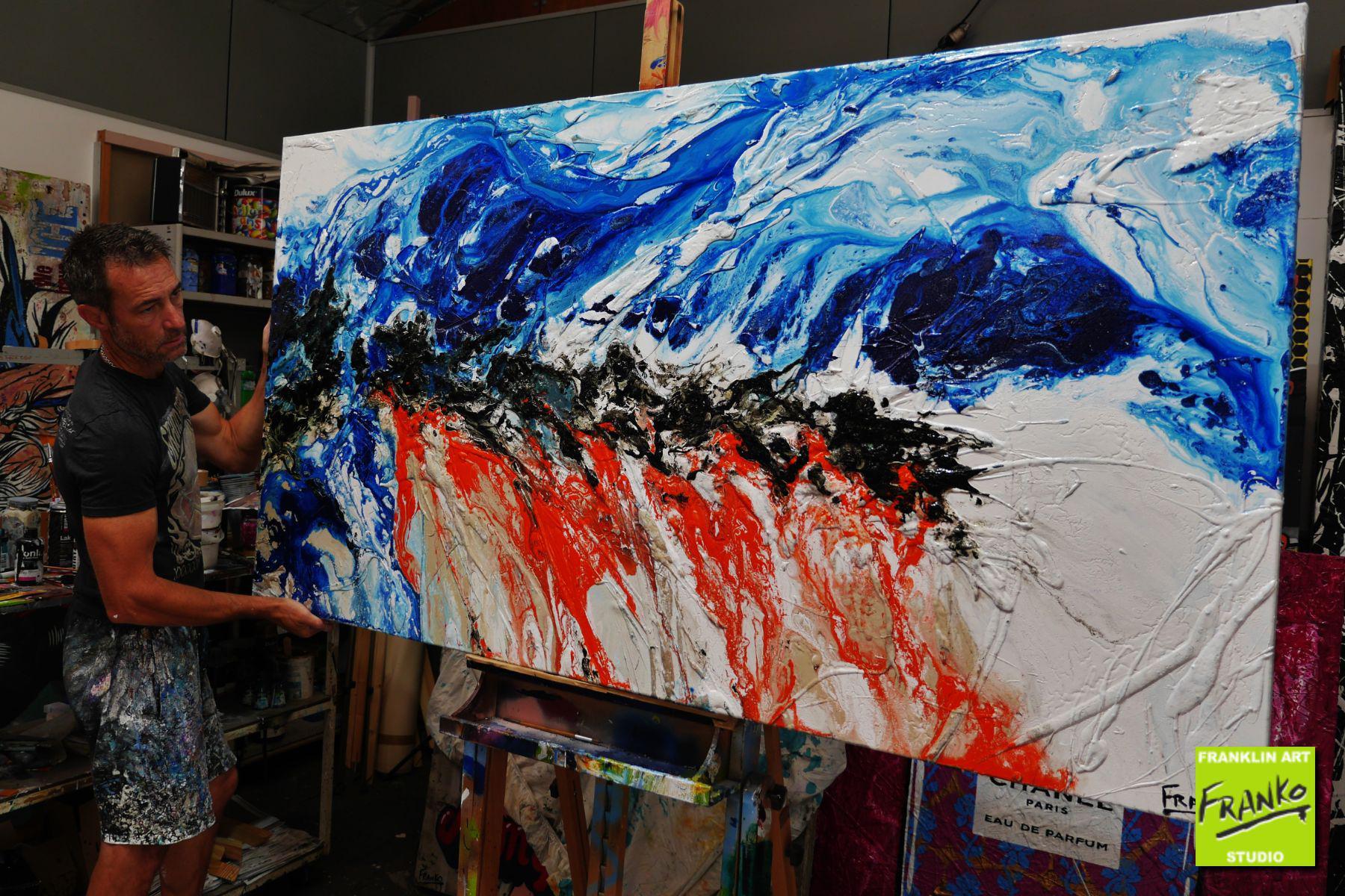 Orange Blue Abstract Textured Painting 75