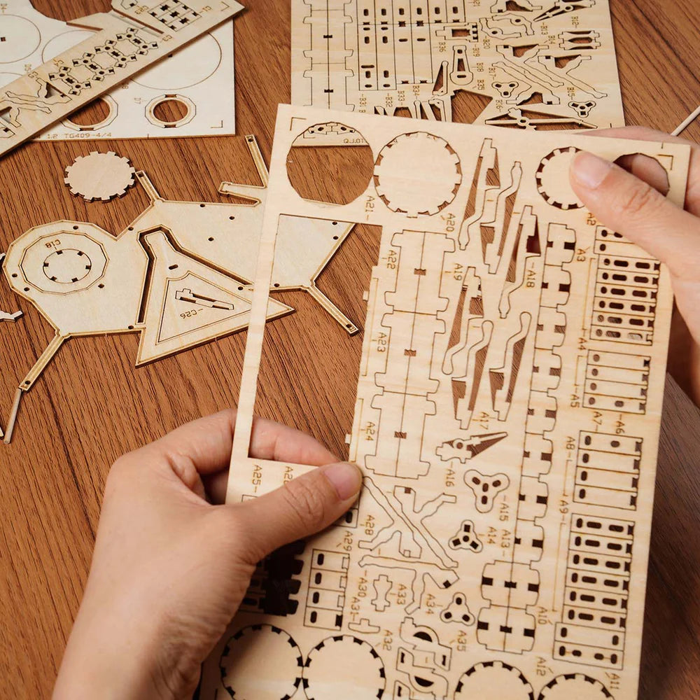 ROBOTIME DIY Drum Kit Model Building Kit - 3D Wooden Puzzle for Adults & Teens - Perfect for Music Lovers, STEM Education, and Home Decor
