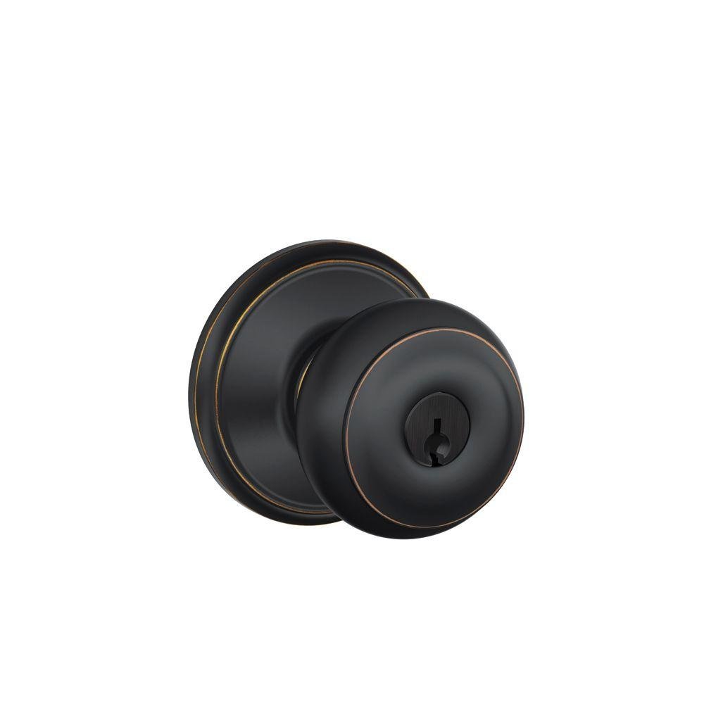 Schlage F51GEO716 Georgian Entry Lockset - Bronze Deadbolt & Door Knob Set for Home Security | Front Door, Back Door & Apartment Installation