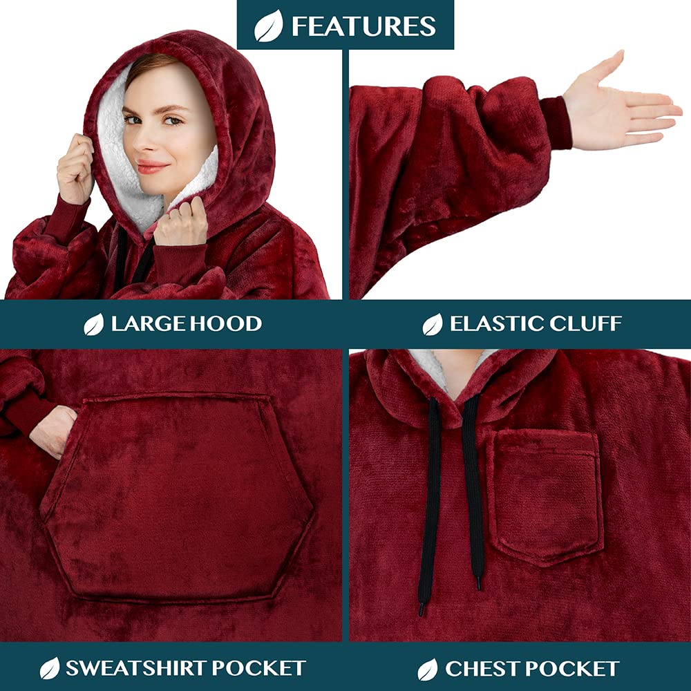 PAVILIA Women's Sherpa Wearable Blanket Hoodie - Oversized Cozy Fleece Sweatshirt with Hood for Men & Women | Perfect for Lounging, Camping, and Netflix Nights