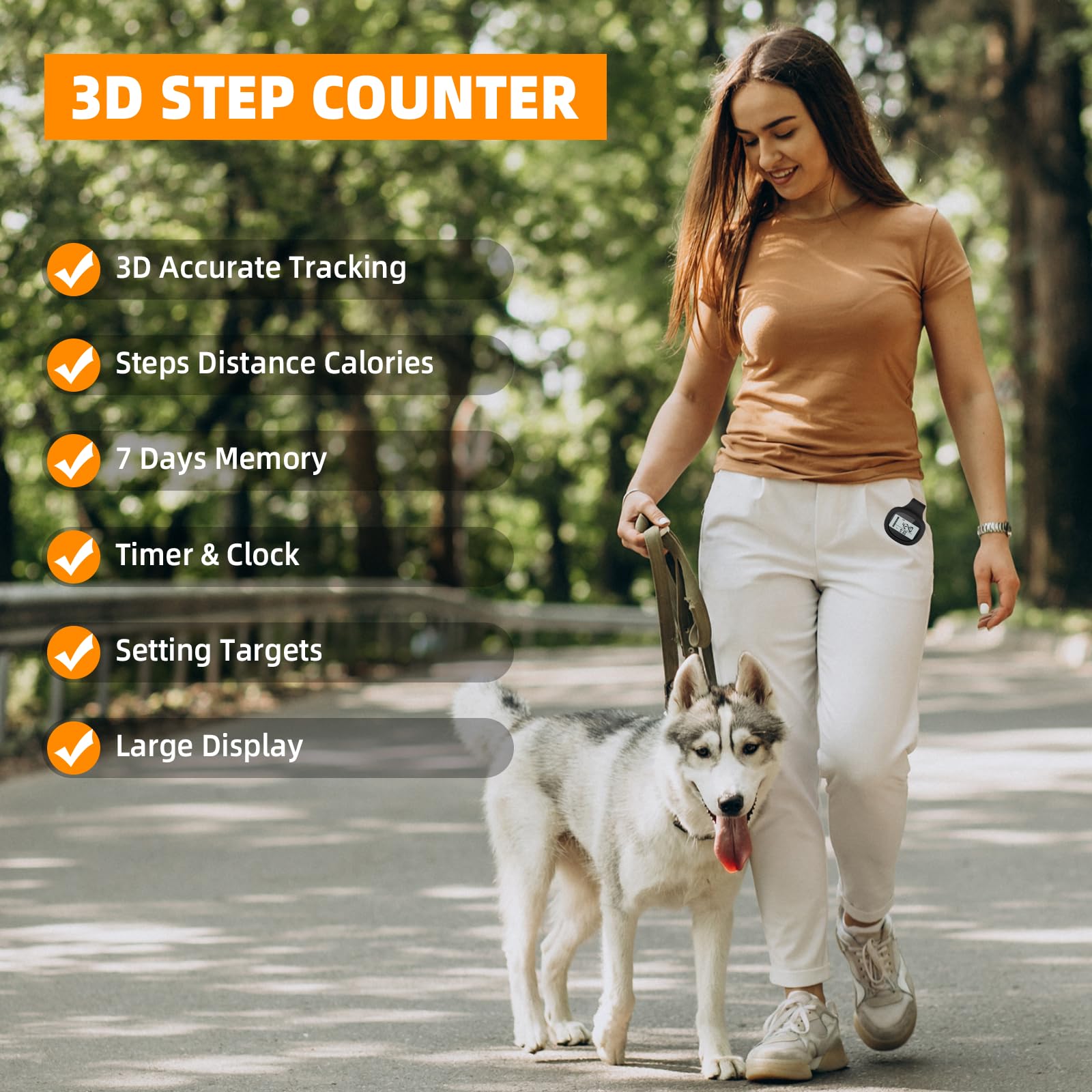 Mini 3D Pedometer - Portable Step Counter with Silicone Case & Clip - Tracks Steps, Distance (Miles/KM), Calories & 7-Day Memory - Perfect for Walking, Running, Hiking & Fitness Tracking