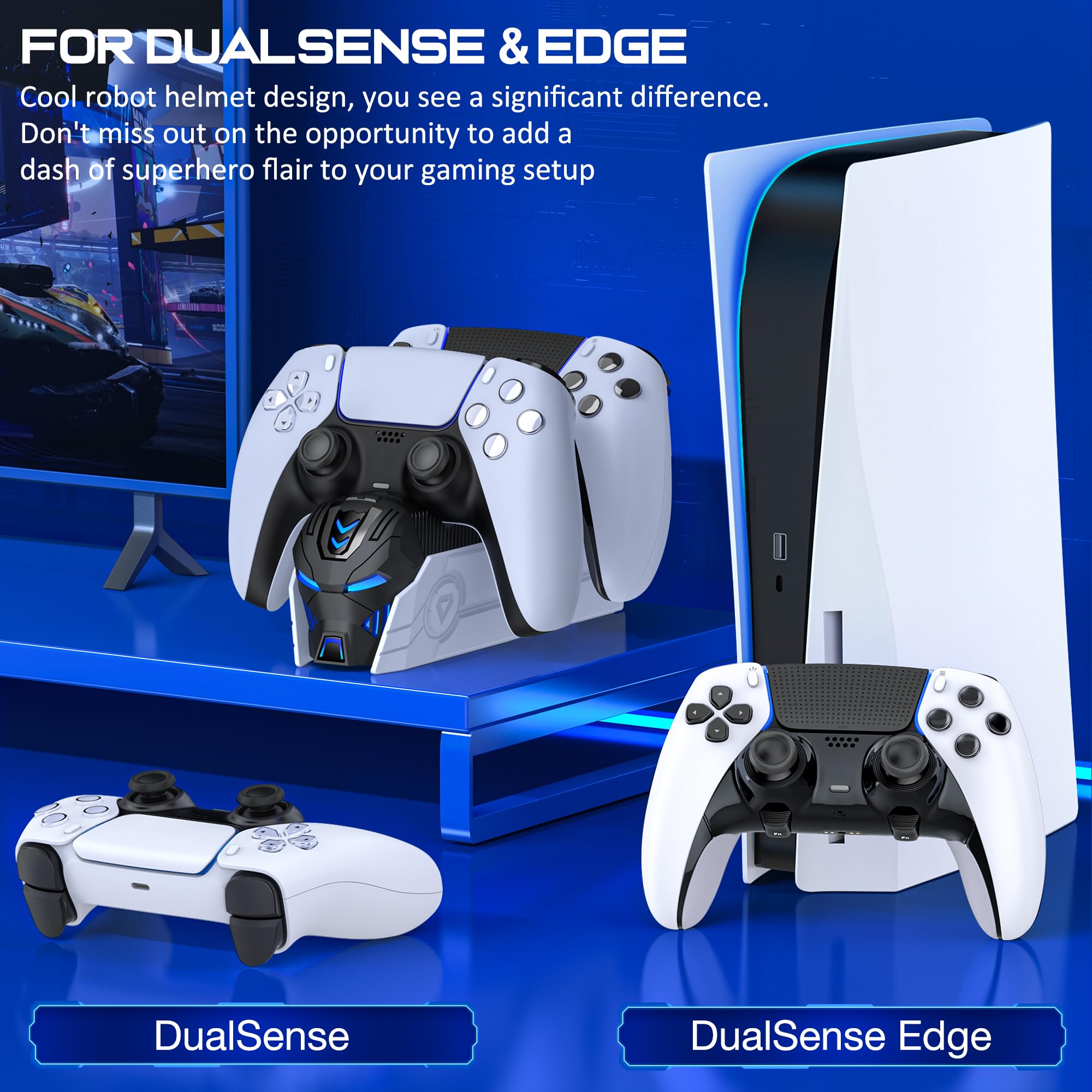PS5 Controller Charger Station for DualSense & DualSense Edge - Fast Charging Dock with LED Indicators | Compatible with PlayStation 5 Controllers & Faceplates | Perfect for Gaming Setup & Multi-Controller Charging