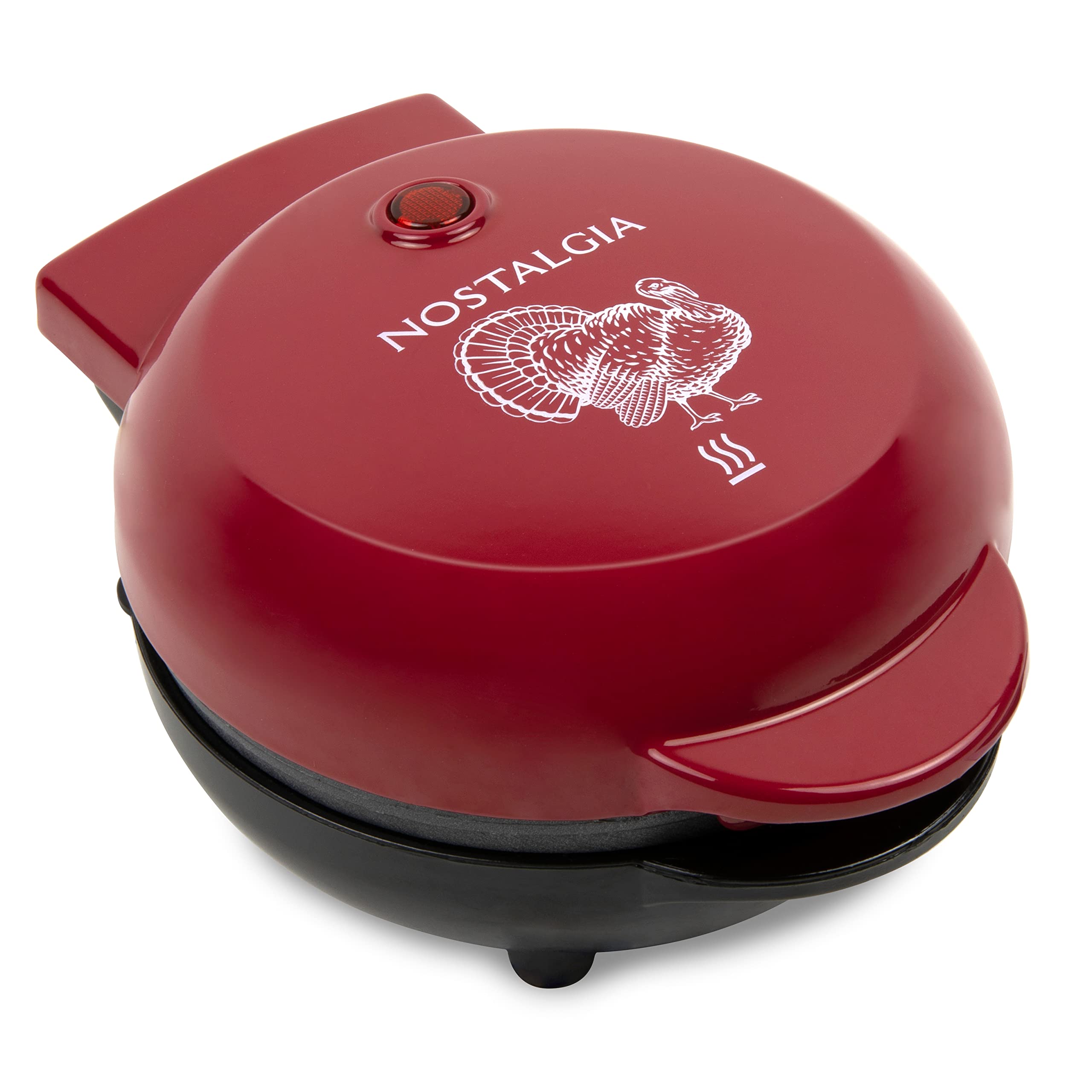 Nostalgia MyMini Personal Electric Heart-Shaped Waffle Maker - 5-Inch Non-Stick Cooking Surface for Waffles, Hash Browns, French Toast, Grilled Cheese, Quesadillas, Brownies & Cookies - Perfect for Breakfast, Snacks & Romantic Gifts (Red)