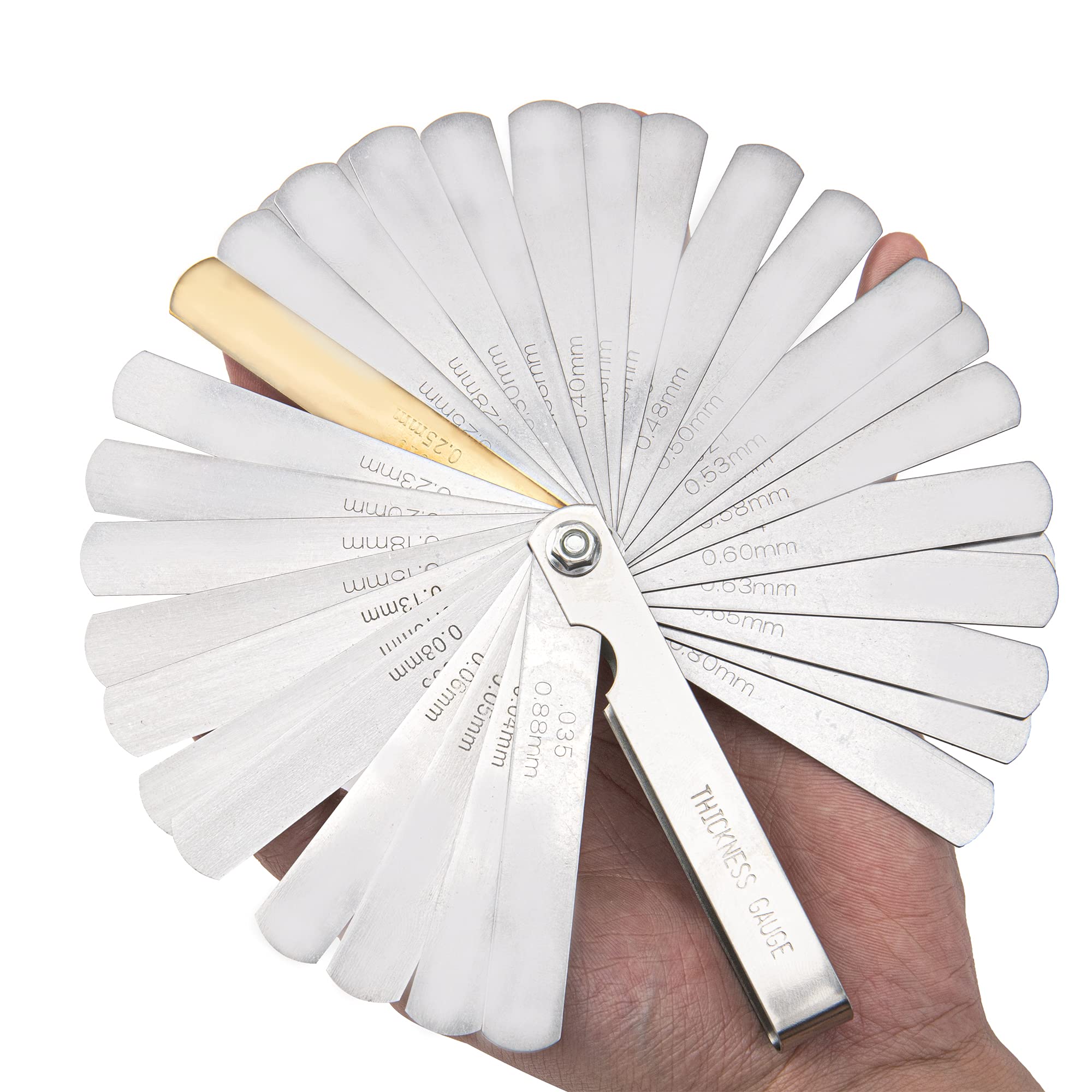 Stainless Steel Feeler Gauge Set - 32 Dual Marked Blades (Metric & Imperial) for Precise Gap Width & Thickness Measurement - Perfect for Automotive, Machinery, and DIY Projects