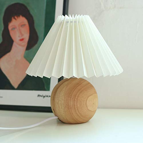 Korean Style Pleated Ceramic Table Lamp with Tricolor LED Bulb - DIY Home Decor for Living Room, Bedroom, Office - Wood & White Modern Lighting for Cozy Ambience