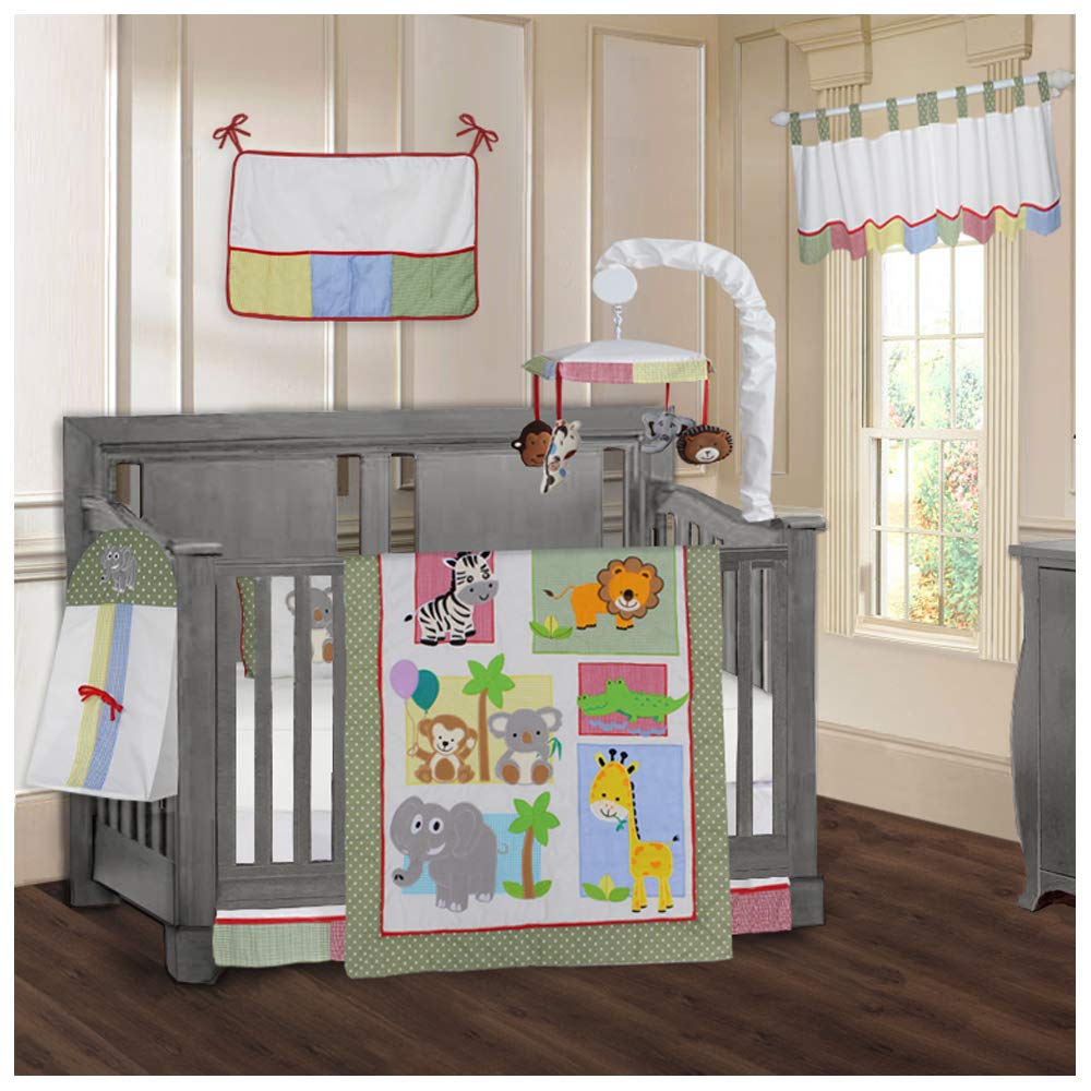 BabyFad Safari 9-Piece Crib Bedding Set for Nursery | Soft Cotton Baby Blanket, Fitted Sheet & Pillowcase | Jungle Animal Theme Nursery Decor for Boys & Girls | Perfect for Newborns, Infants & Toddlers