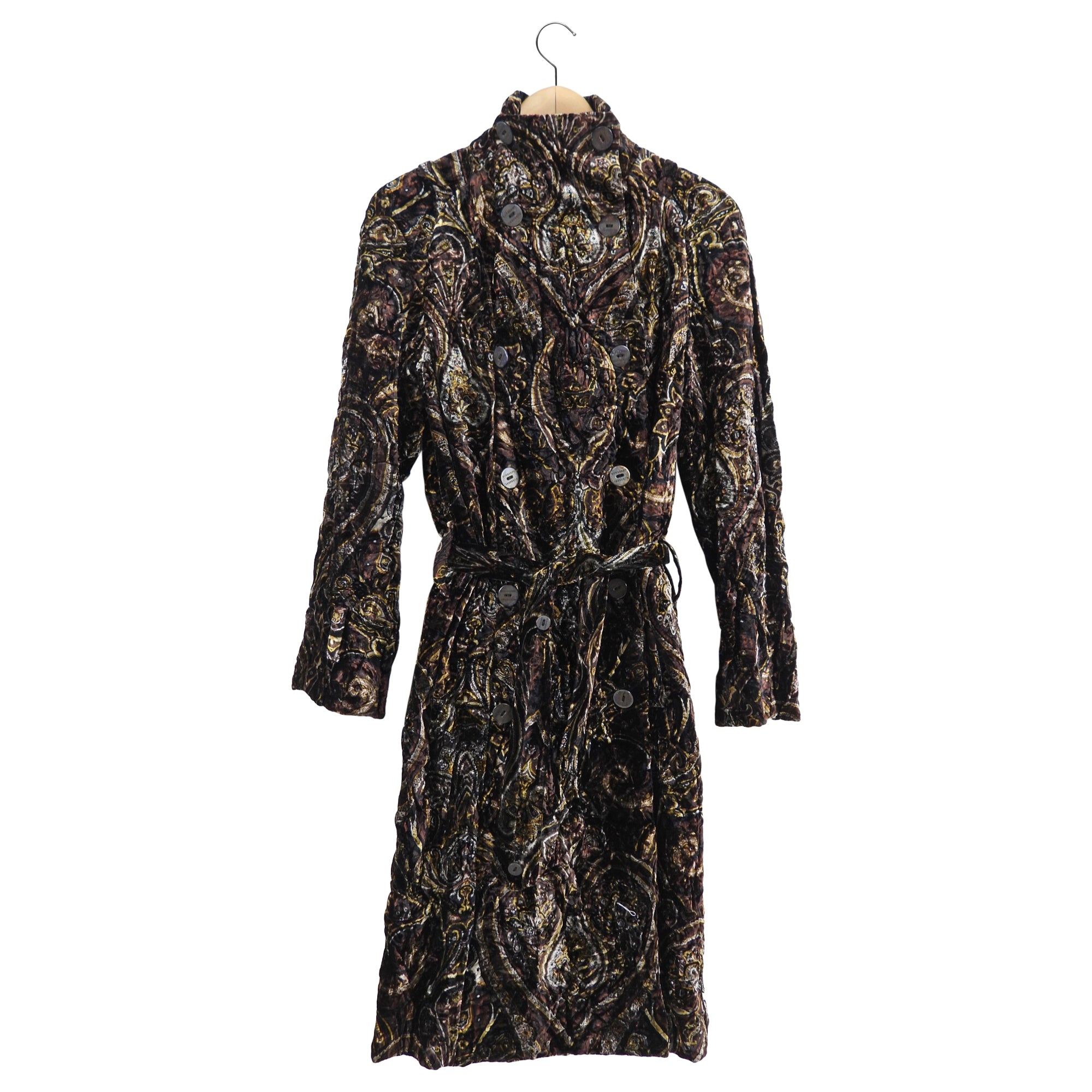 Burberry Brown Gold Crushed Velvet Paisley Coat Women's Size UK10 / US6 - Elegant Winter Outerwear for Parties & Formal Events