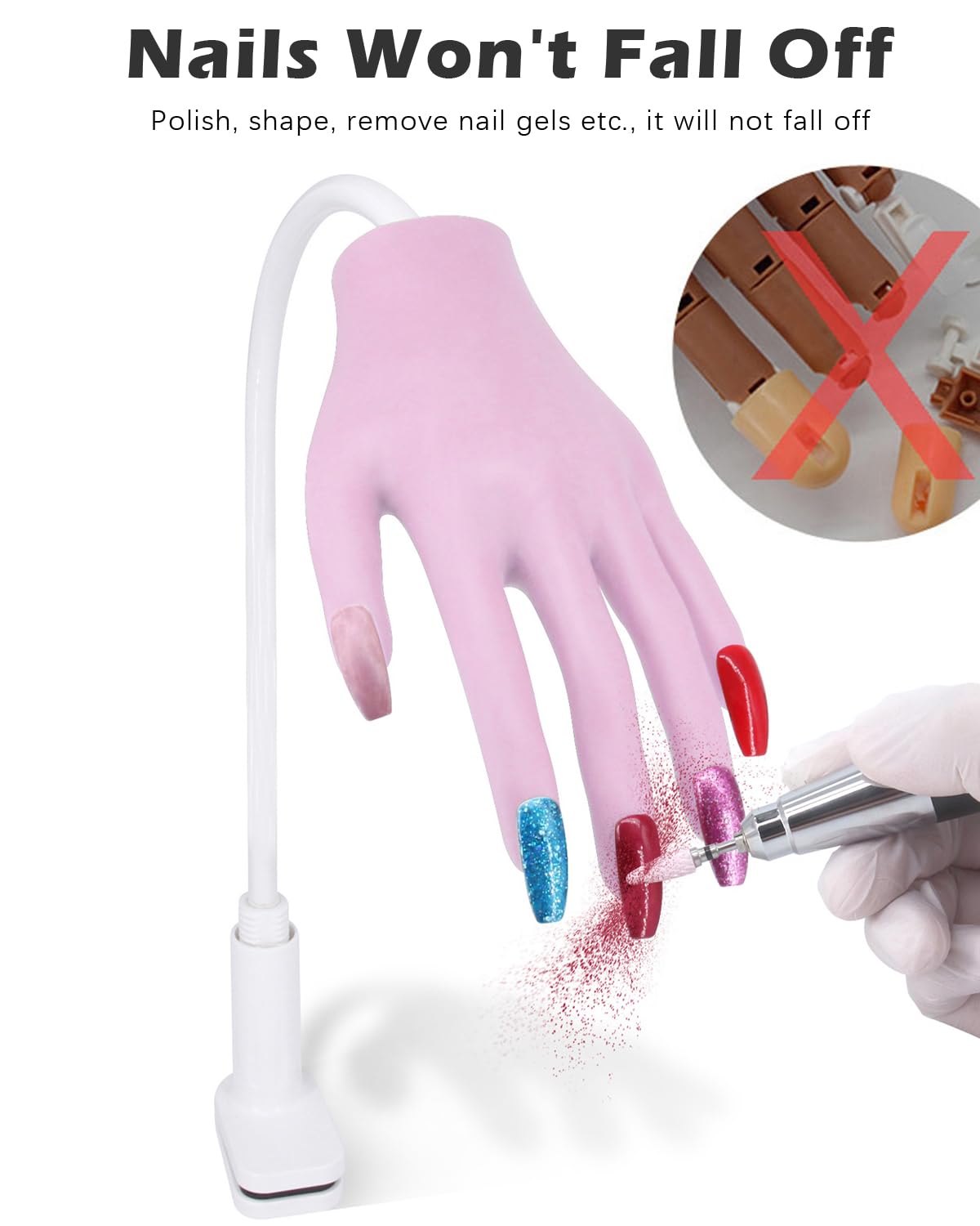 Professional Silicone Practice Hand for Acrylic Nails - Flexible Bendable Training Hand with Clear Nail Tips (Purple) - Perfect for Nail Art Students, Beginners & Salon Practice - Durable & Non-Slip Design for Realistic Nail Training