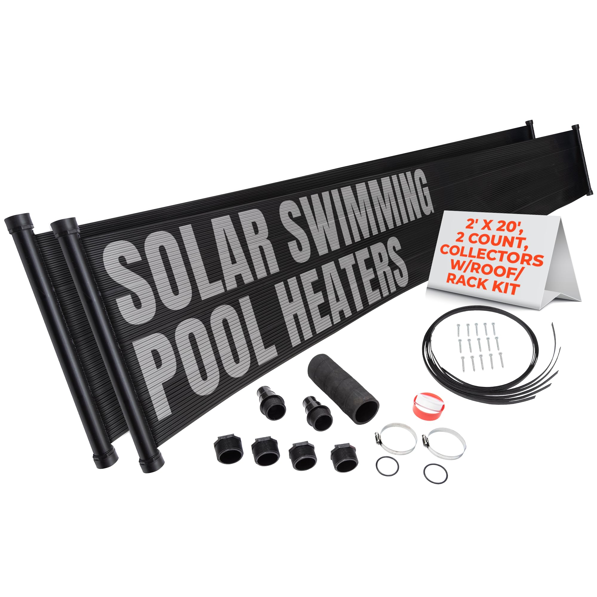 SunQuest Solar Pool Heater Panels - 2 Pack (2ft x 20ft) Solar Water Heater Collectors with Roof/Rack Kit - Energy Efficient Heating for Above Ground & Inground Pools - DIY Installation, UV Resistant Polypropylene Panels - Perfect for Backyard, Residential & Commercial Pool Heating