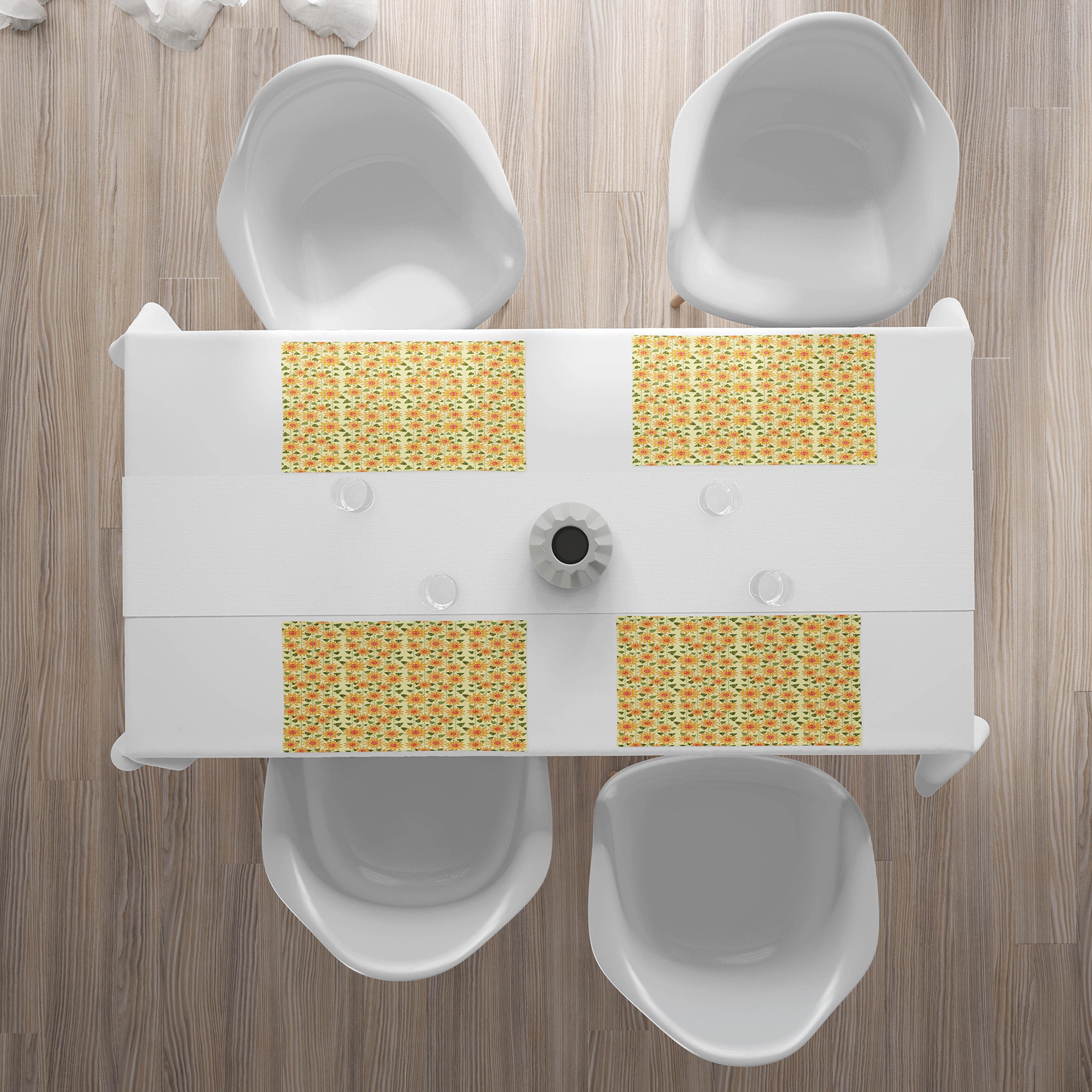 Ambesonne Sunflower Placemats Set of 4 - Floral Patchwork Table Mats with Rustic Country Design, Washable Fabric for Dining Room & Kitchen Decor in Yellow, Orange & Olive Green - Perfect for Farmhouse Style Tables, Brunch Settings and Seasonal Home Decor