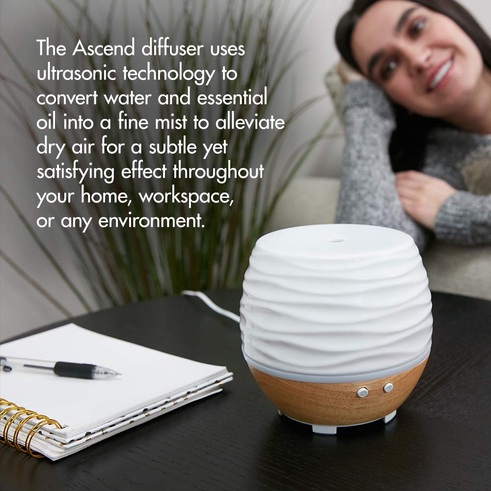 Ellia Ascend Ultrasonic Aroma Diffuser - Premium Ceramic & Wood Essential Oil Diffuser with Natural Aroma, Humidifier, Night Light | 6-Hour Runtime & Essential Oil Starter Kit | Perfect for Home, Office, Yoga & Spa Relaxation