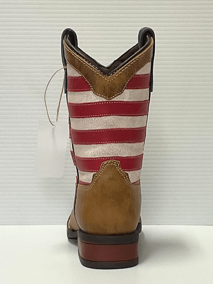 Roper Kids Patriotism Tan Oiled Leather Vamp Boots - Brown Leather Cowboy Boots for Boys & Girls | Perfect for Western Rodeo, Country Dance & Patriotic Events