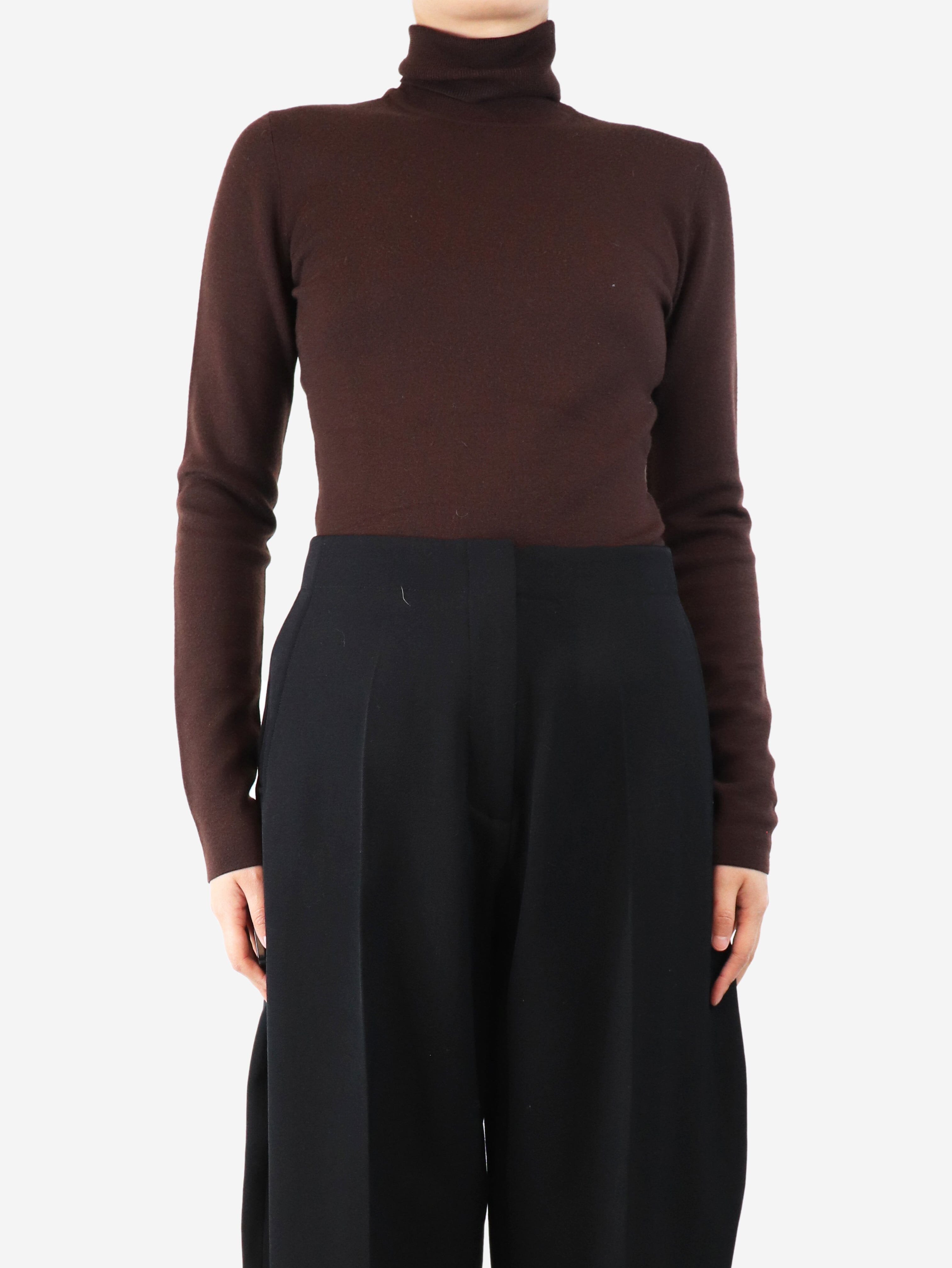 Brown Funnel Neck Sweater for Women - Size M - Cozy Knit Pullover for Fall & Winter, Casual Outfits and Layering