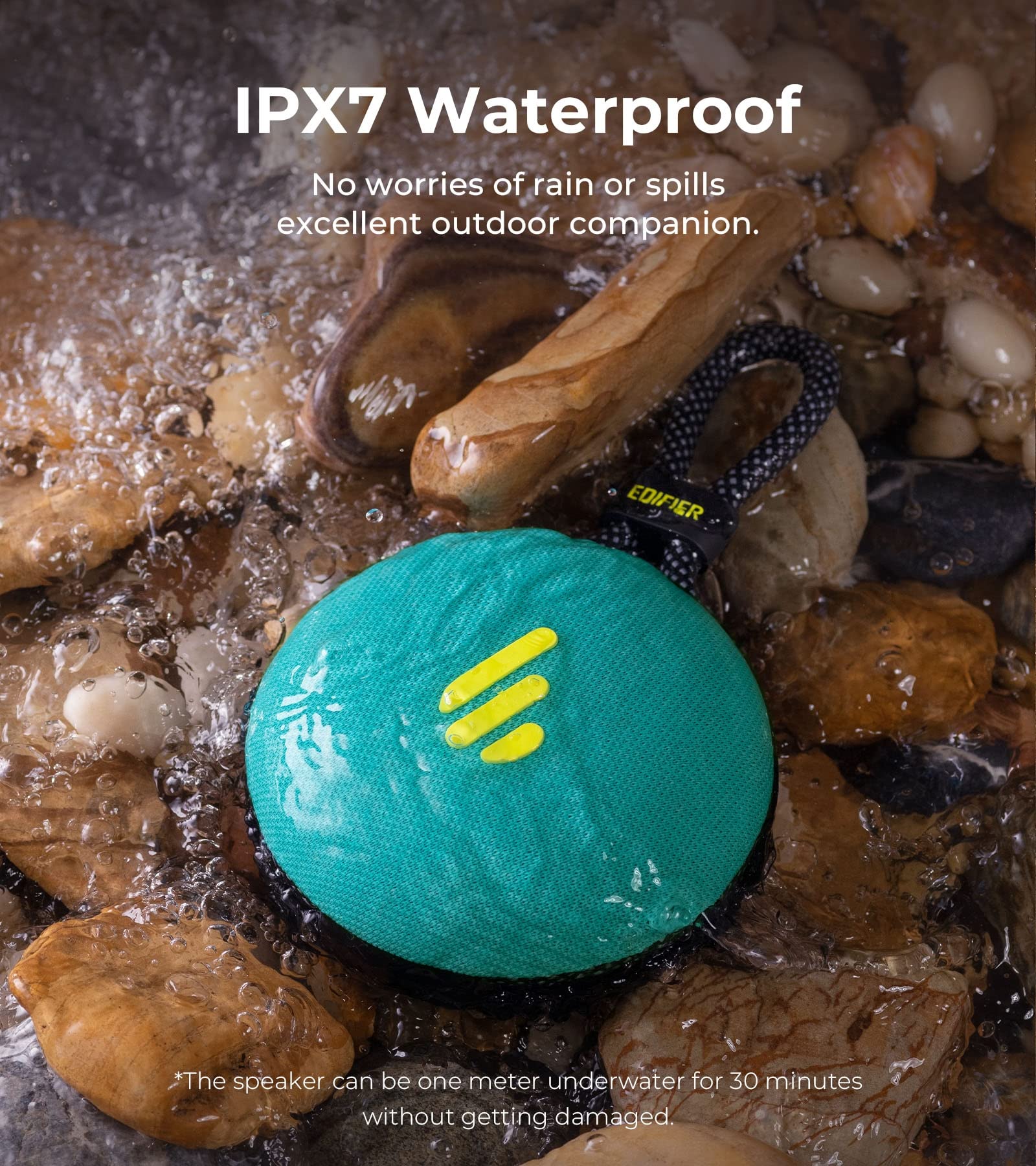 Edifier MP100 Plus Portable Bluetooth Speaker - IPX7 Waterproof Wireless Speaker with Rich Bass, 10H Playtime | Perfect for Travel, Beach, Pool Party & Outdoor Adventures