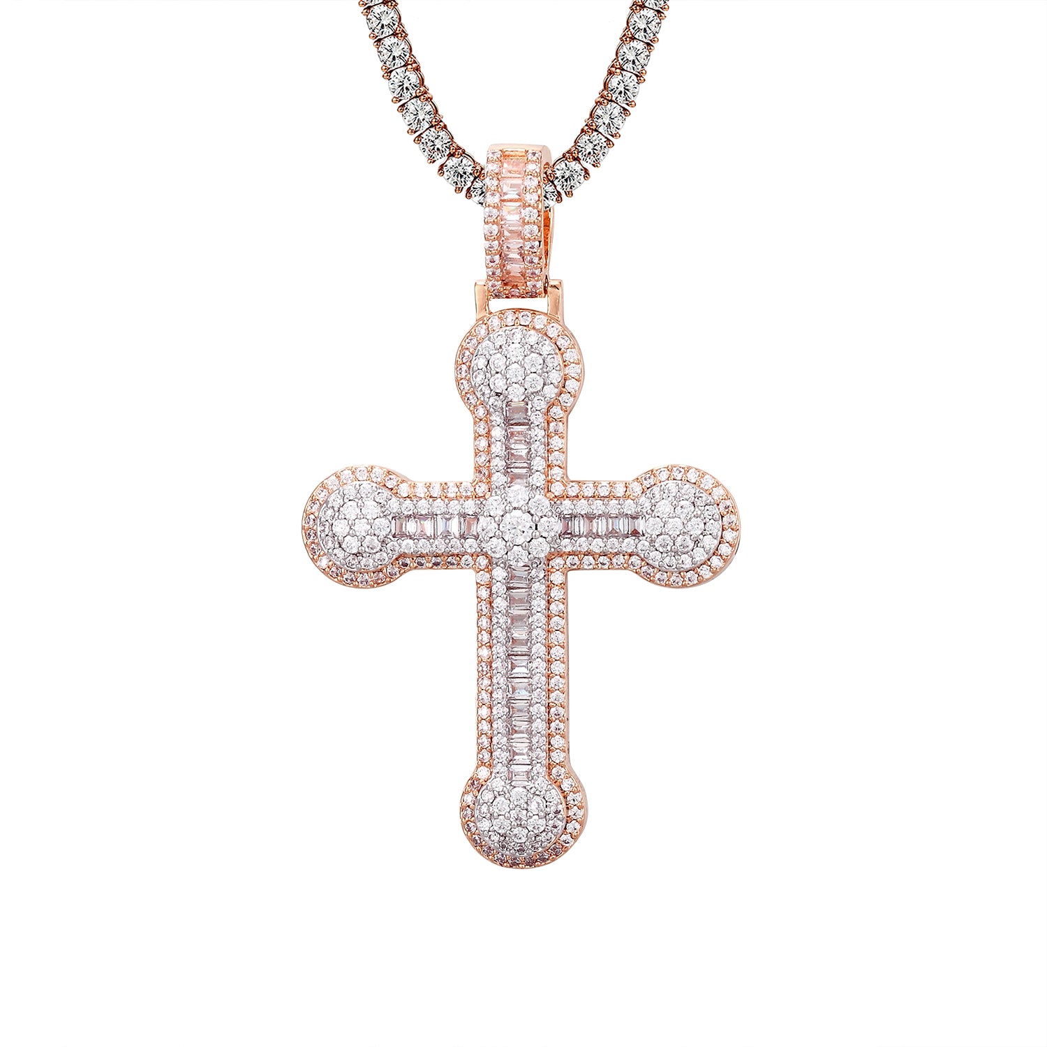 Rose Gold Tone Religious Holy Cross Sterling Silver Pendant Necklace - Elegant Faith Jewelry for Women, Baptism, First Communion & Everyday Wear