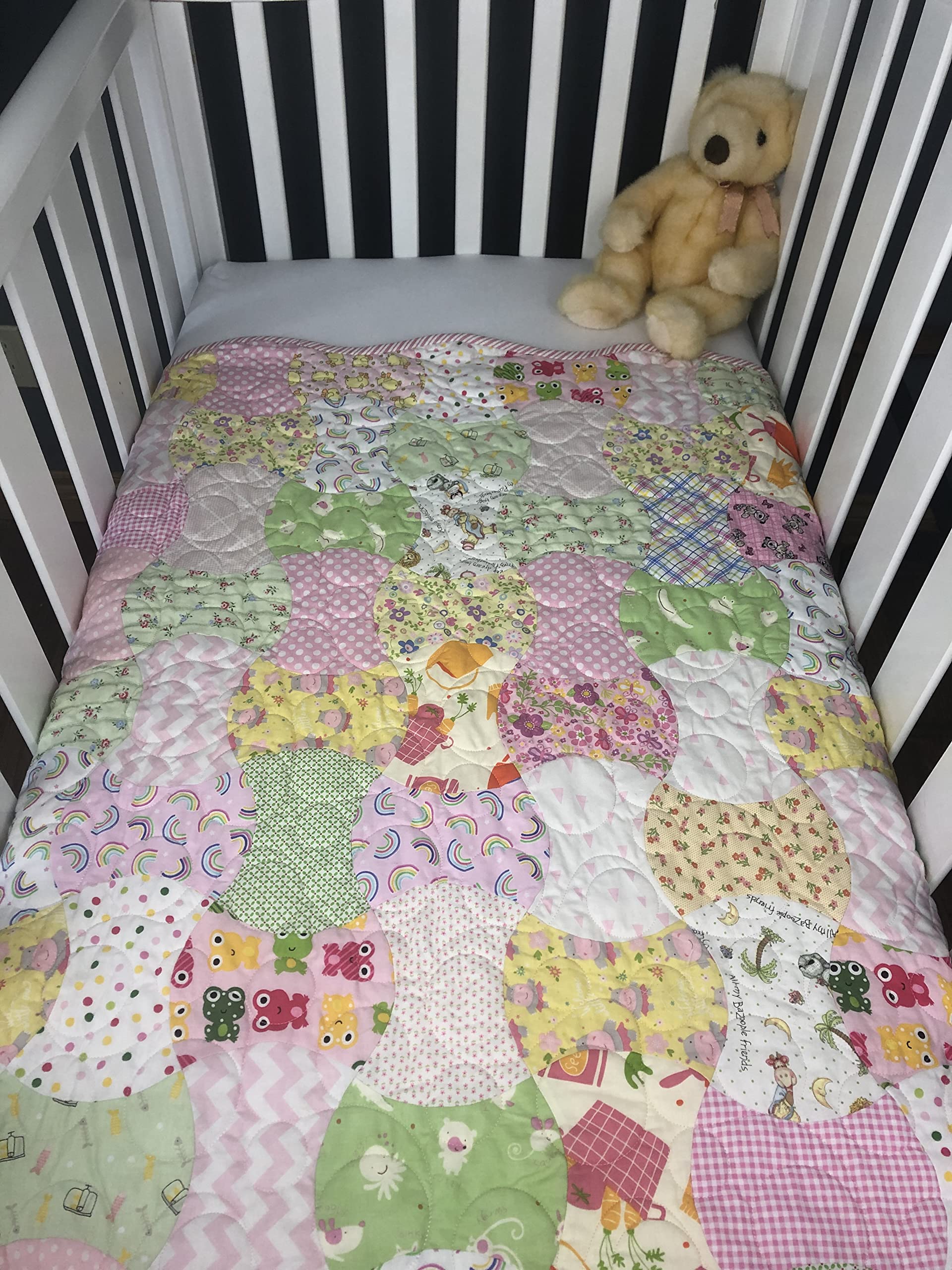 Baby Girl Scrappy AppleCore Quilt Kit - Precut Cotton Quilting Supplies with Pink Backing | DIY Sewing Project for Beginners | Perfect for Nursery Decor, Baby Shower Gifts & Memory Quilts