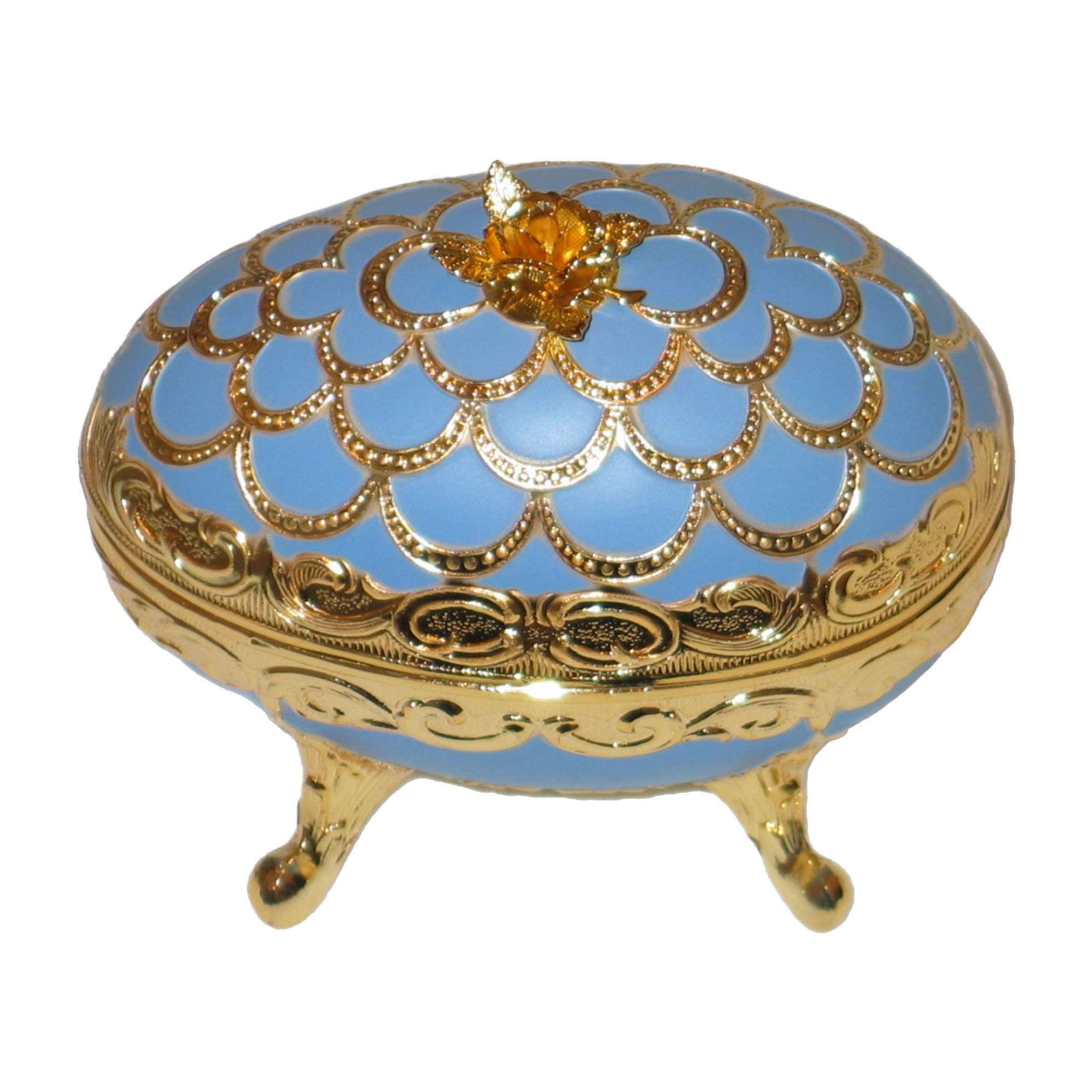 Exquisite Blue Faberge Style Egg-Shaped Music Box & Jewelry Box - Plays 'Memory' - Perfect for Gift Giving, Home Decor & Jewelry Storage