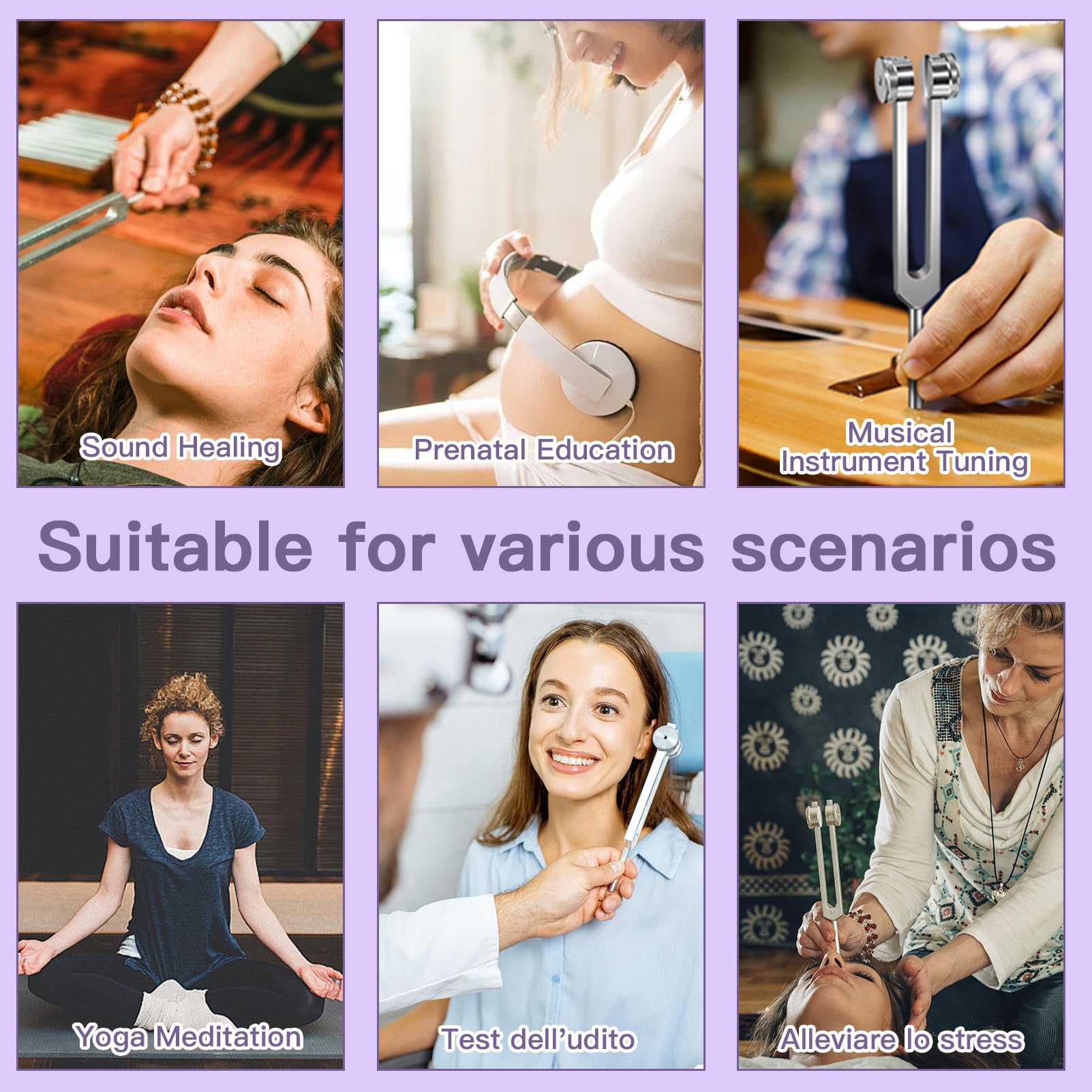 Healing Tuning Forks Set (128Hz, 136.1Hz, 256Hz, 384Hz) with Reflex Hammer - Professional Sound Therapy Tools for Chakra Balancing, Yoga, Meditation & Energy Healing - Perfect for Holistic Practitioners & Wellness Enthusiasts