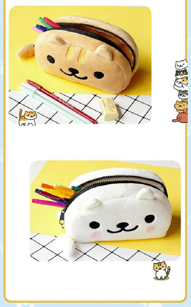 GK-O Neko Atsume Cute Cat Plush Pencil Case - Cartoon Makeup Cosmetic Bag for School & Travel (Deep Gray with Black Eyes) - Perfect for Students, Office & Gift Giving