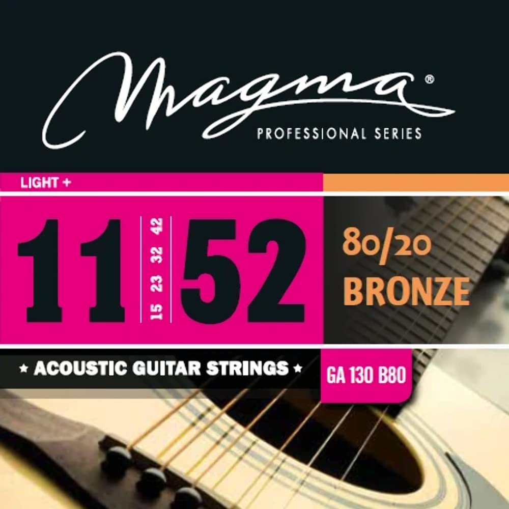 Magma Acoustic Guitar Strings 80/20 Bronze Regular Light Gauge (.011-.052) - GA130B80 - Perfect for Folk, Country & Fingerstyle Playing