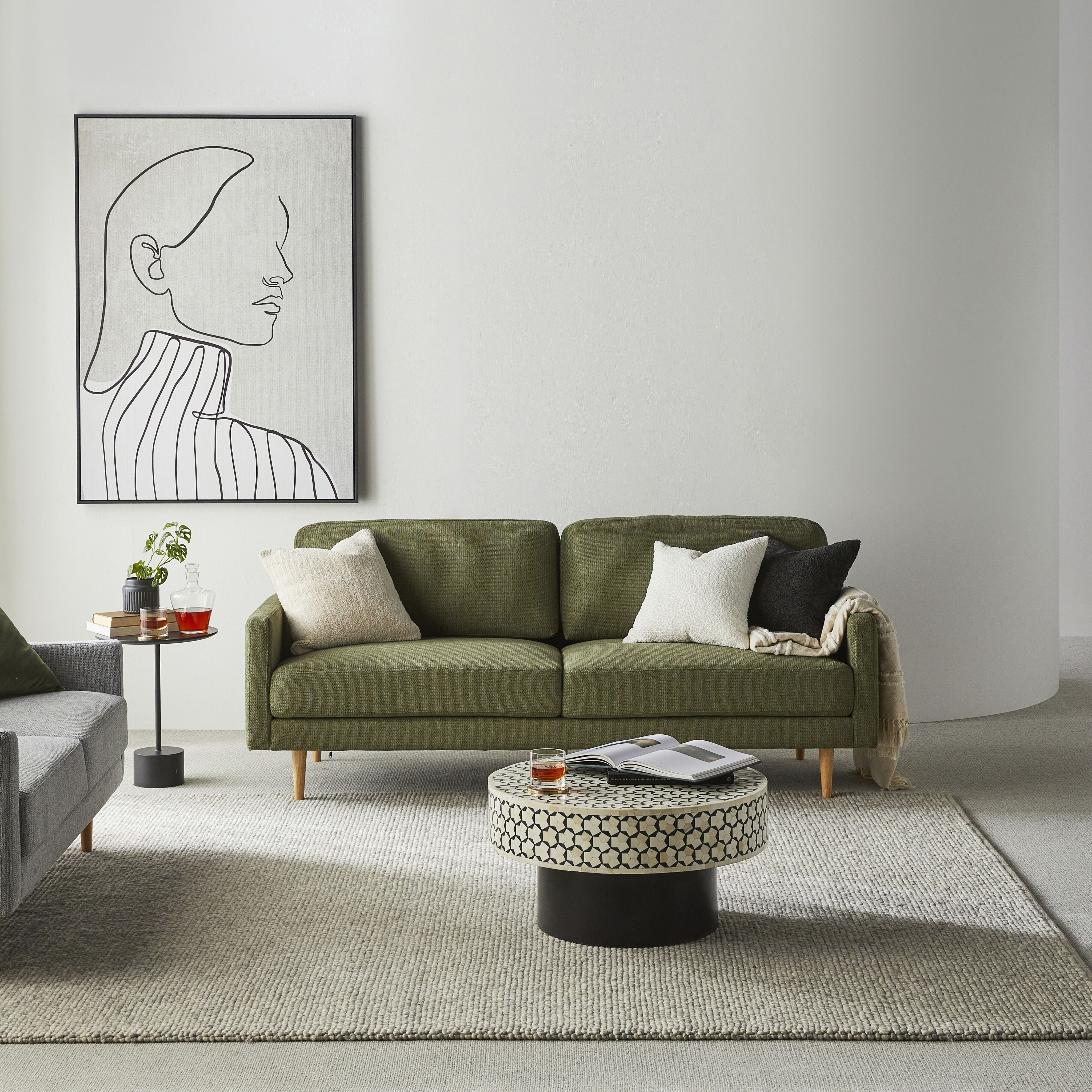 Boden 3-Seater Sofa in Sorrento Olive Green - Modern Living Room Furniture for Small Spaces & Apartments | Comfortable Couch for Relaxing, Entertaining & Family Gatherings