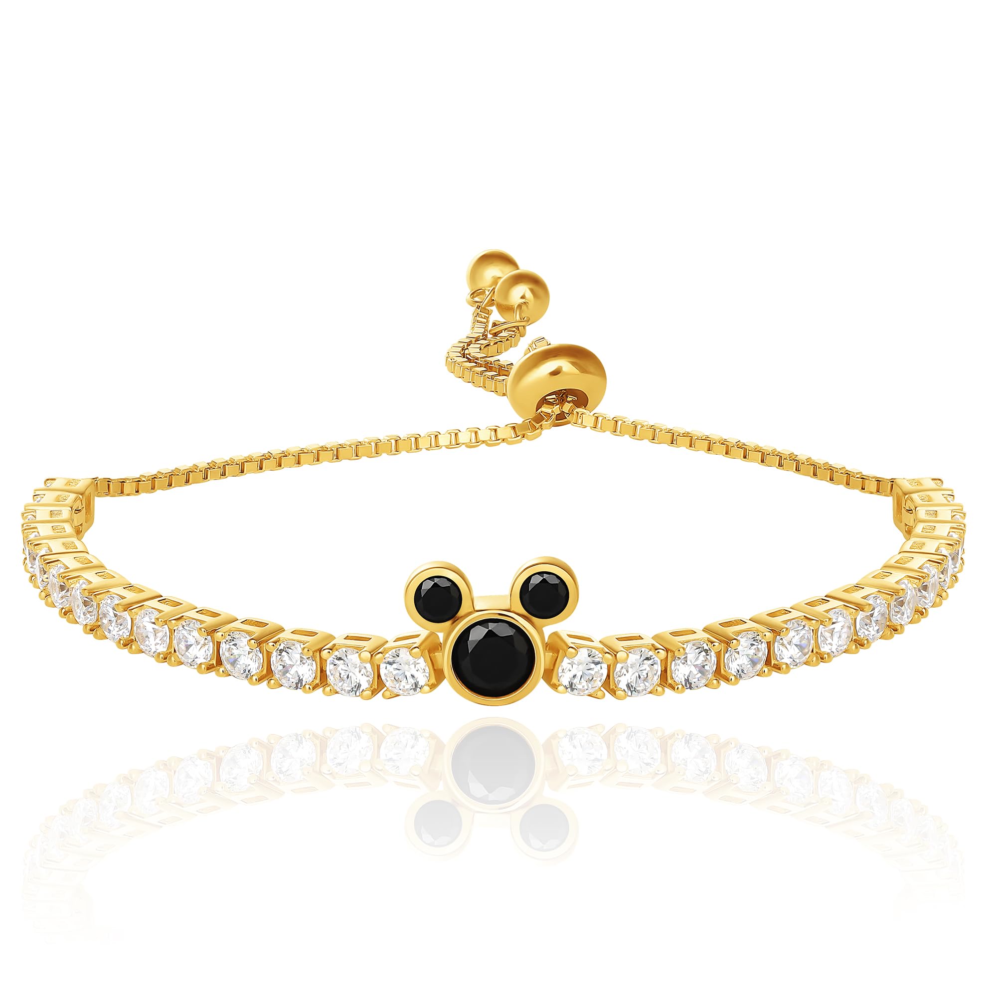 Disney Women's Mickey Mouse Tennis Bracelet - Official Licensed Sterling Silver & Cubic Zirconia Lariat Bracelet for Everyday Wear, Gift Giving & Disney Fans