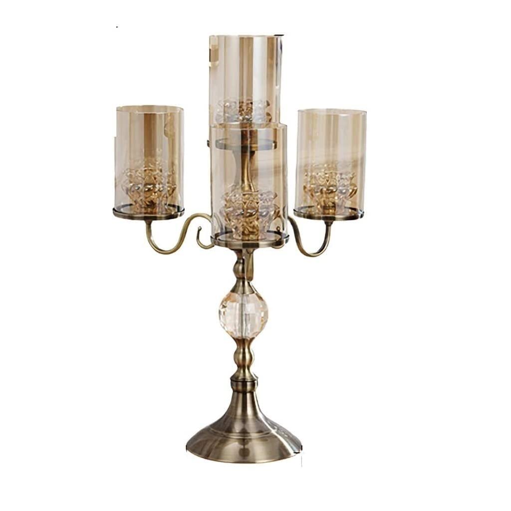 Vintage 4-Arm Metal Candelabra Candle Holder - Crystal Glass Candle Stand for Romantic Dinner, Wedding Decor & Home Lighting (Antique Bronze Finish) - Perfect for Centerpieces, Holiday Tablescapes & Cozy Ambiance
