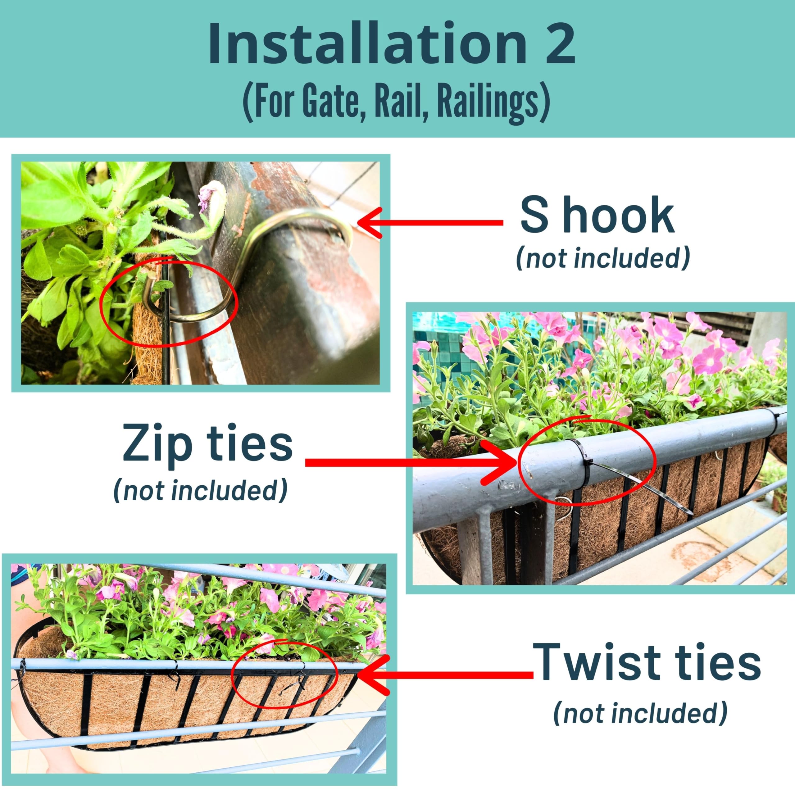 LaLaGreen 8-Pack 36 Inch Deck Railing Planter Boxes with Coco Liners - Outdoor Window Flower Boxes for House, Wall, Fence & Balcony | Perfect for Porch Rail Gardens, English Horse Trough Style Planters & Outdoor Greenery Displays
