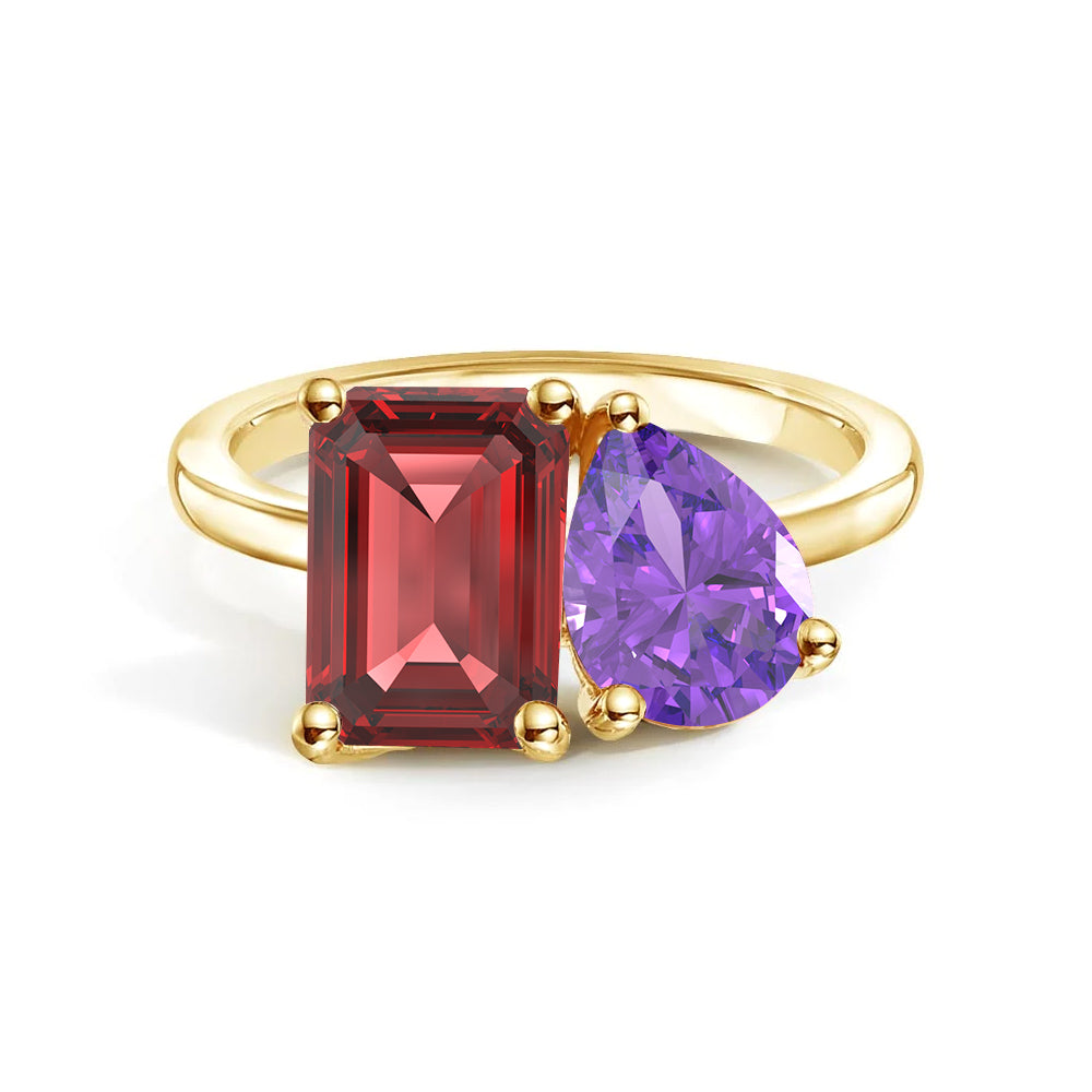 Personalized Toi et Moi Ruby Birthstone Ring for Women - Custom Anniversary, Engagement & Wedding Jewelry Gift - Perfect for Romantic Occasions & Special Celebrations