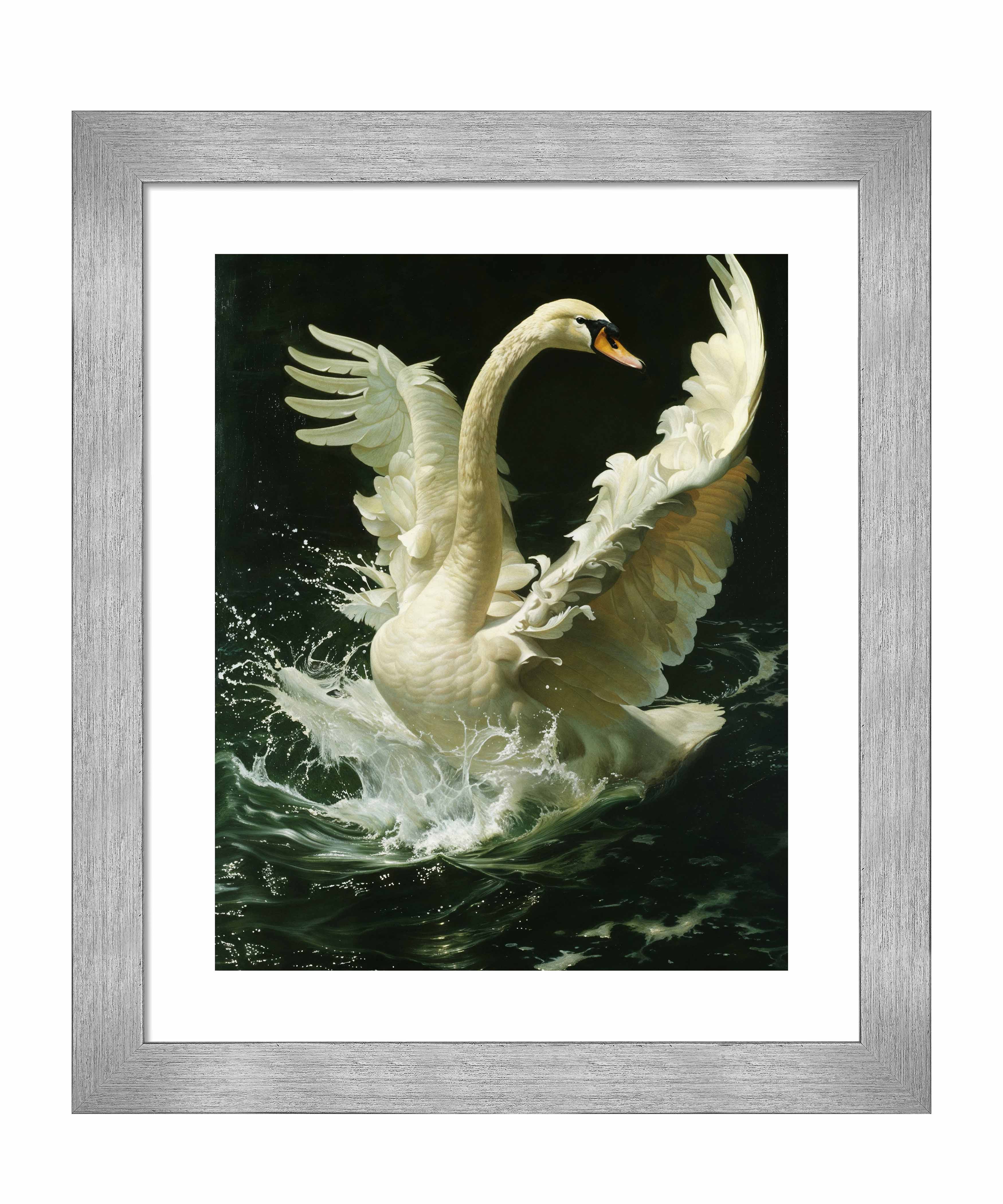 Ethereal Majesty Swan in Flight Art Prints - Elegant Home & Office Wall Decor, Perfect for Living Room, Bedroom, or Gift