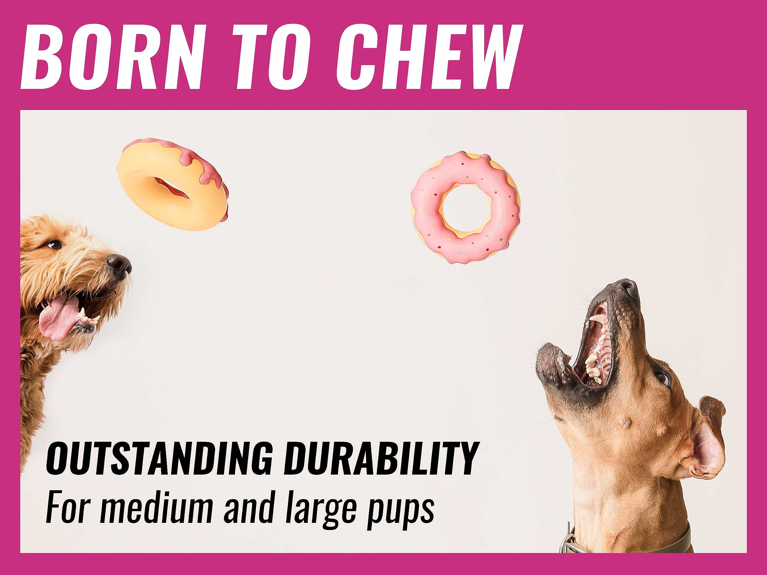Durable Donut Dog Chew Toy for Aggressive Chewers - Heavy Duty Rubber Chew Toy for Medium & Large Breed Dogs - Tough Long-Lasting Dog Toy - Perfect as Birthday Gift or Training Reward (Pink, 1-Pack) - Great for Playtime, Teething Relief & Interactive Bonding