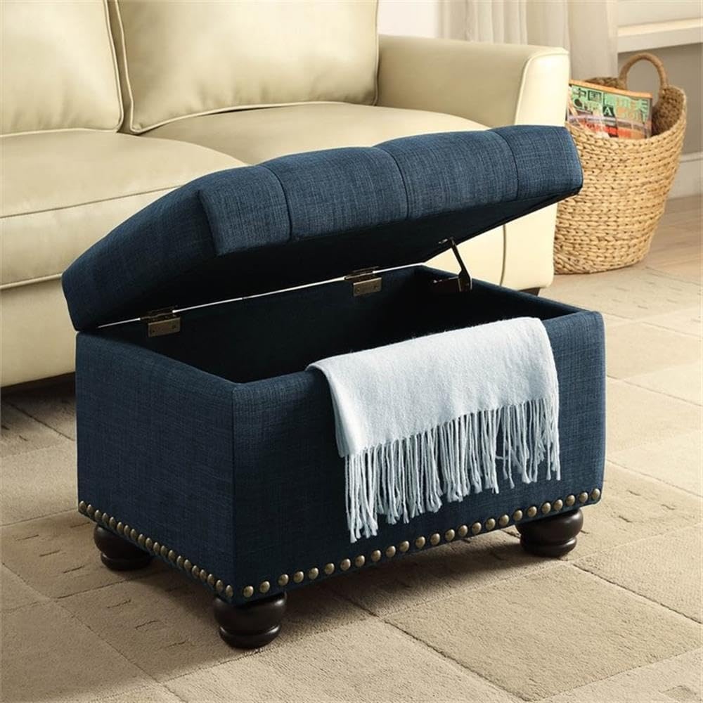 Pemberly Row Blue Storage Ottoman - Versatile Footrest, Seat & Hidden Storage for Living Room, Bedroom & Office