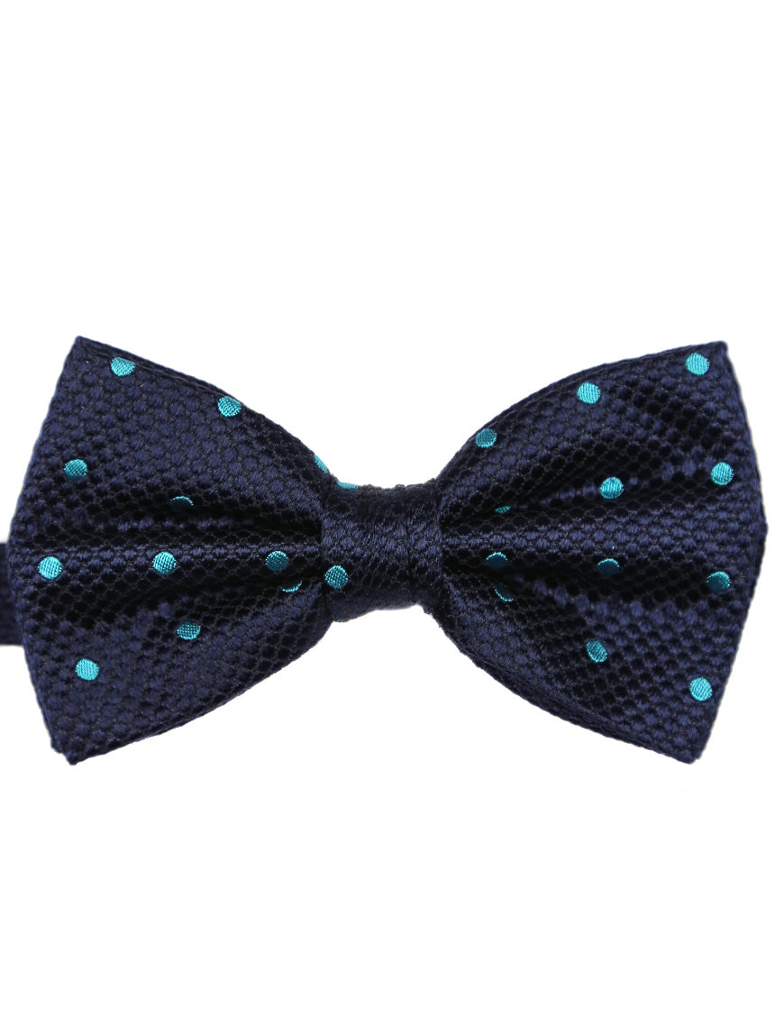 DÉCLIC Classic Spot Bow Tie for Men - Navy & Aqua Checkered Pattern - Perfect for Weddings, Prom, and Formal Events