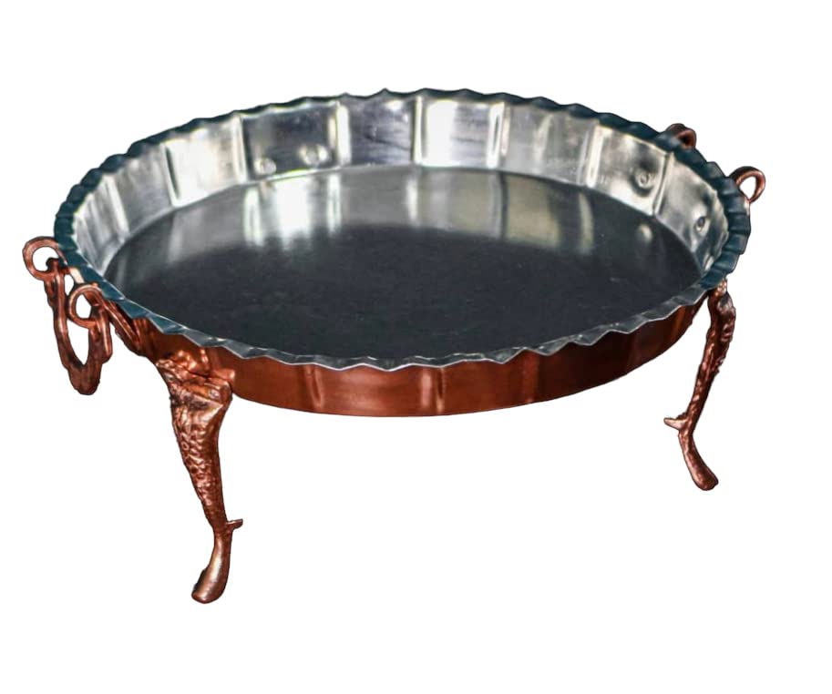 100% Pure Copper Platter – Anti-Tarnish Round Copper Dinner Tray for Cake, Dessert, Appetizers – Traditional Kitchen Serving Dish for Fruits, Cheese & Party Snacks – Elegant Home Dining & Entertaining