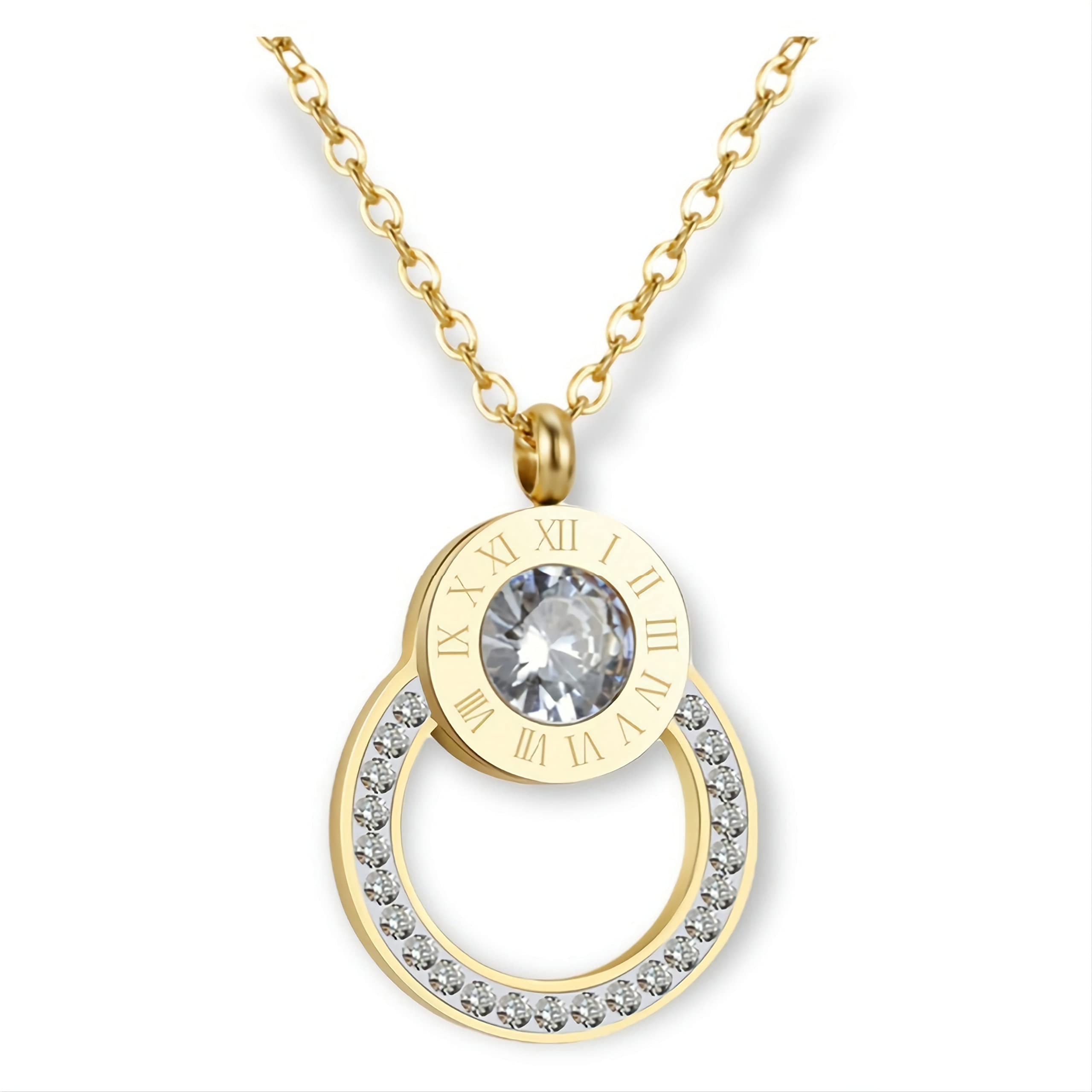 Stainless Steel Gold Plated Dainty Roman Numerals Pendant Necklace - Perfect for Everyday Wear, Gifts, and Special Occasions