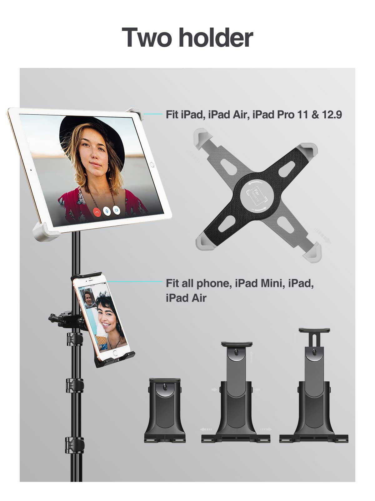 Elitehood 65-inch Adjustable iPad Tripod Stand with 360° Rotation - Compatible with iPad Pro 13/12.9/11, iPad Air & All 4-14.5 Inch Tablets - Perfect for Music, Video Calls, Live Streaming & Content Creation