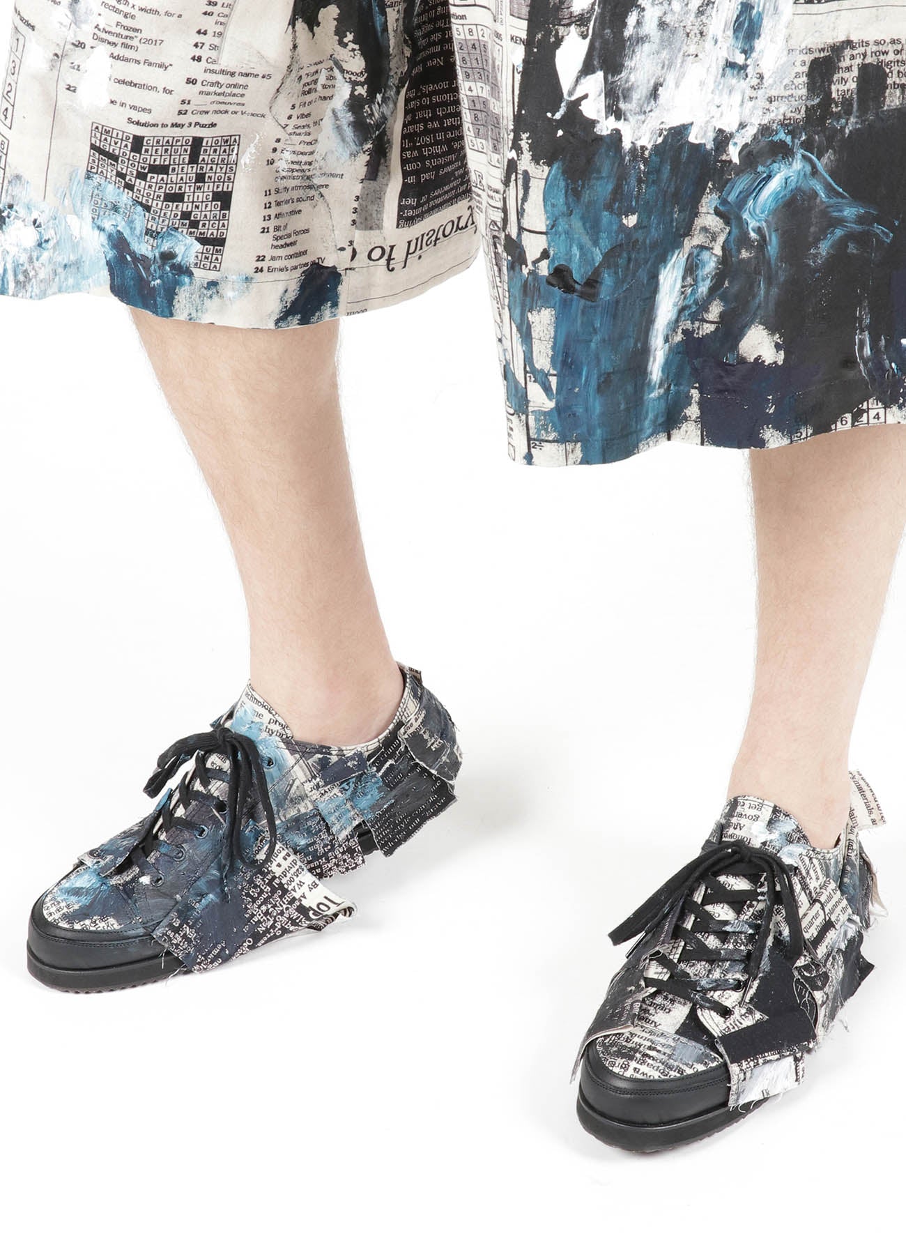 Cotton Newspaper Print Blue Paint Low Cut Sneakers - Casual Comfortable Shoes for Women, Perfect for Walking, Running & Daily Wear