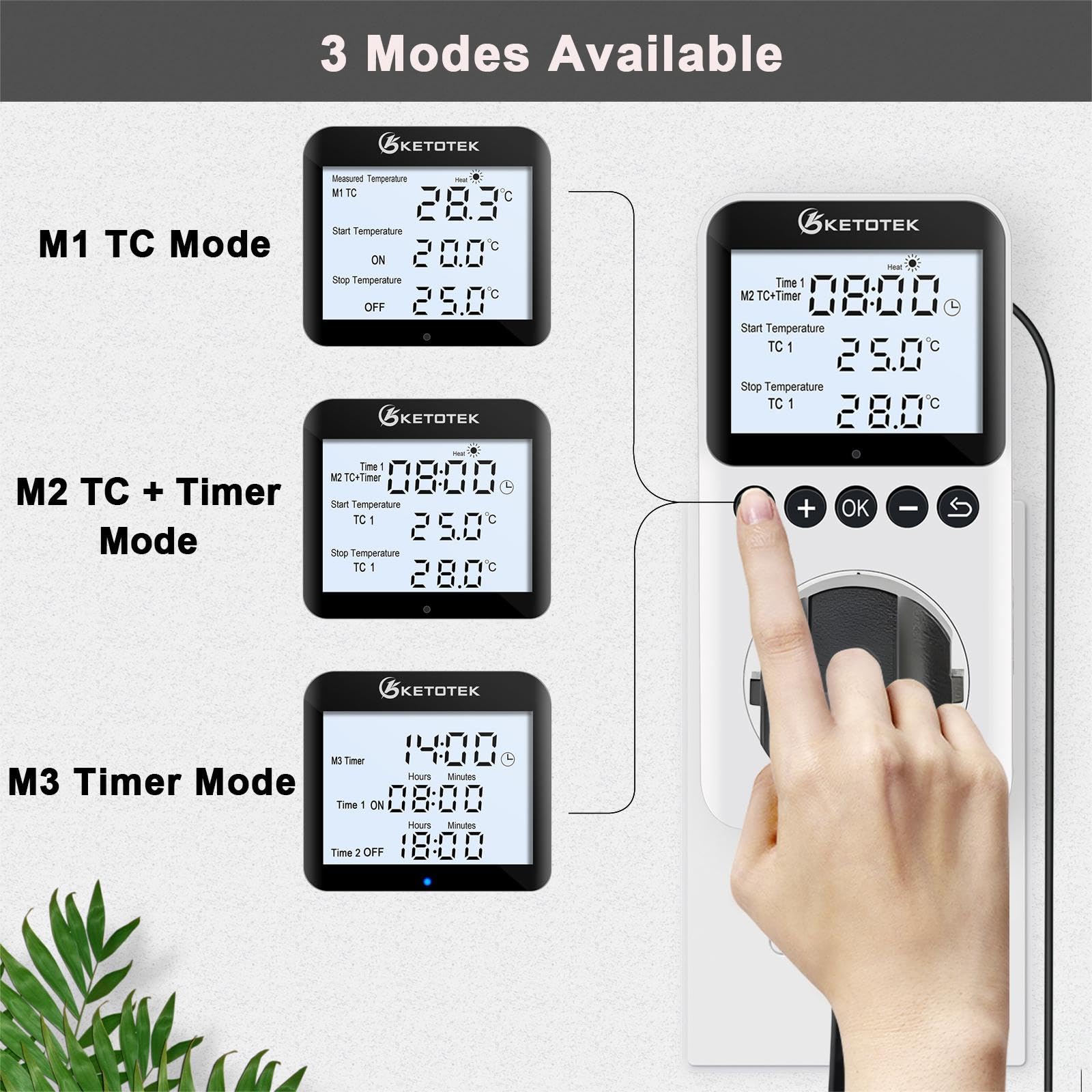 Digital Thermostat Outlet Plug with Backlight & Sensor - Day/Night Temperature Controller for Reptile Terrariums, Greenhouses, and Pet Habitats - Precise Heating/Cooling Switch for Optimal Climate Control