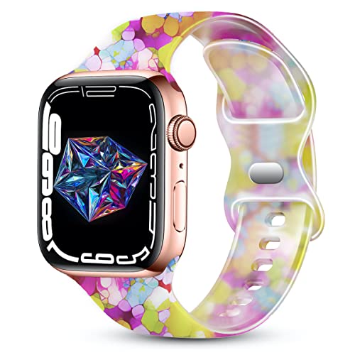Clear Silicone Apple Watch Bands 38mm 40mm 41mm 42mm 44mm 45mm - Compatible with iWatch SE & Series 8/7/6/5/4/3/2/1 - Fadeless Printed Pattern Strap for Women & Men - Perfect for Workouts, Swimming & Everyday Wear