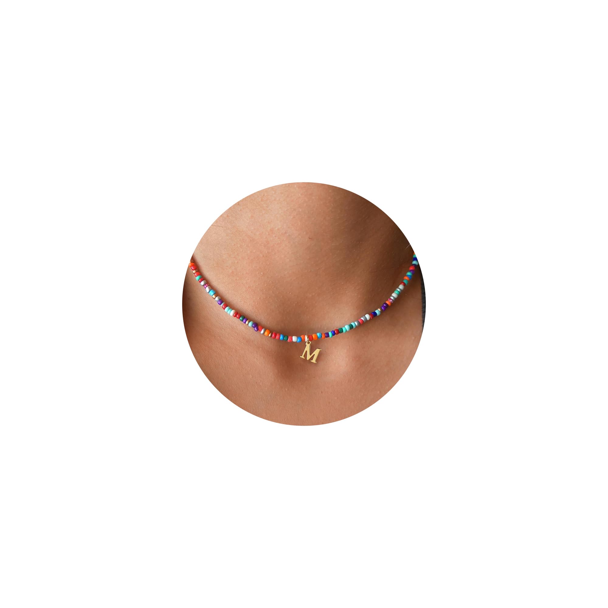 Yoosteel Colorful Beaded Initial Necklace for Girls - Personalized Letter Choker Jewelry for Women & Teens | Trendy Birthday & Easter Gift for Her | Perfect for Daily Wear, Parties & Special Occasions