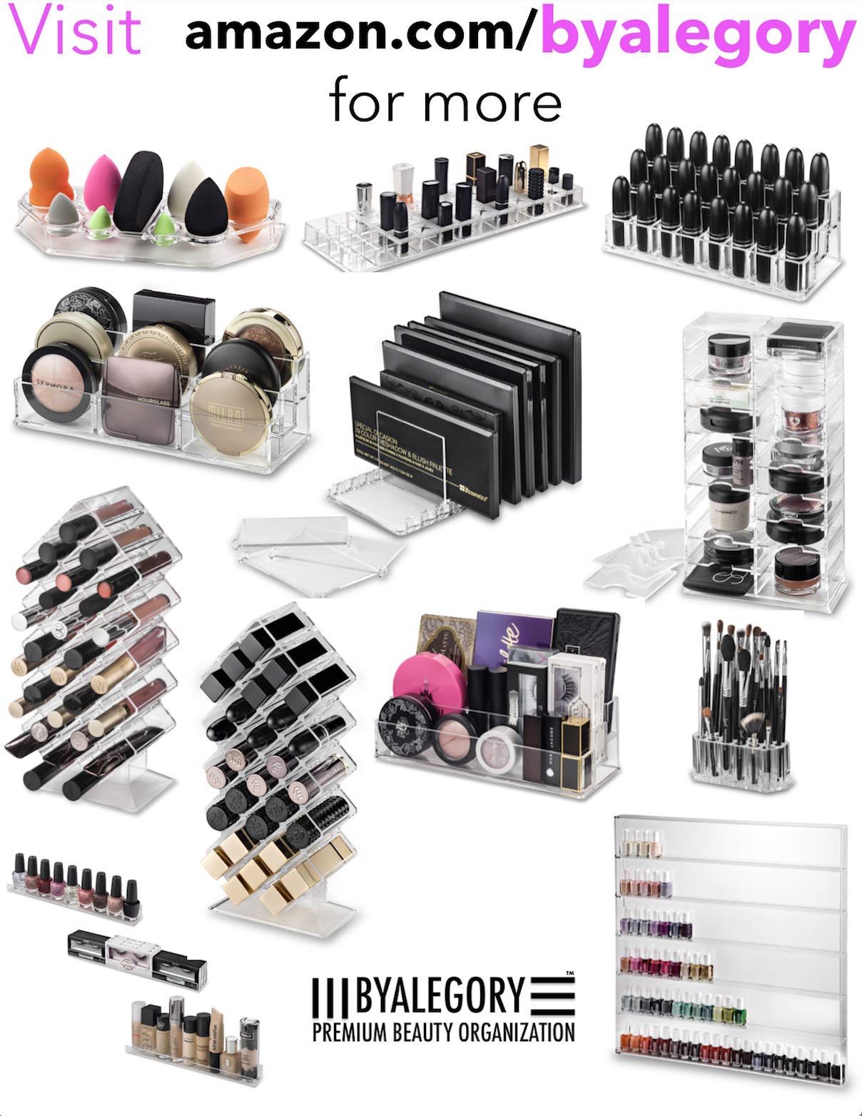 Alegory Acrylic Makeup Organizer Wall Shelf - 12 Inch Cosmetic Display for Nail Polish, Eyelashes & Foundations (5-Pack with Hardware) | Perfect for Bathroom Vanity, Salon Storage & Bedroom Organization
